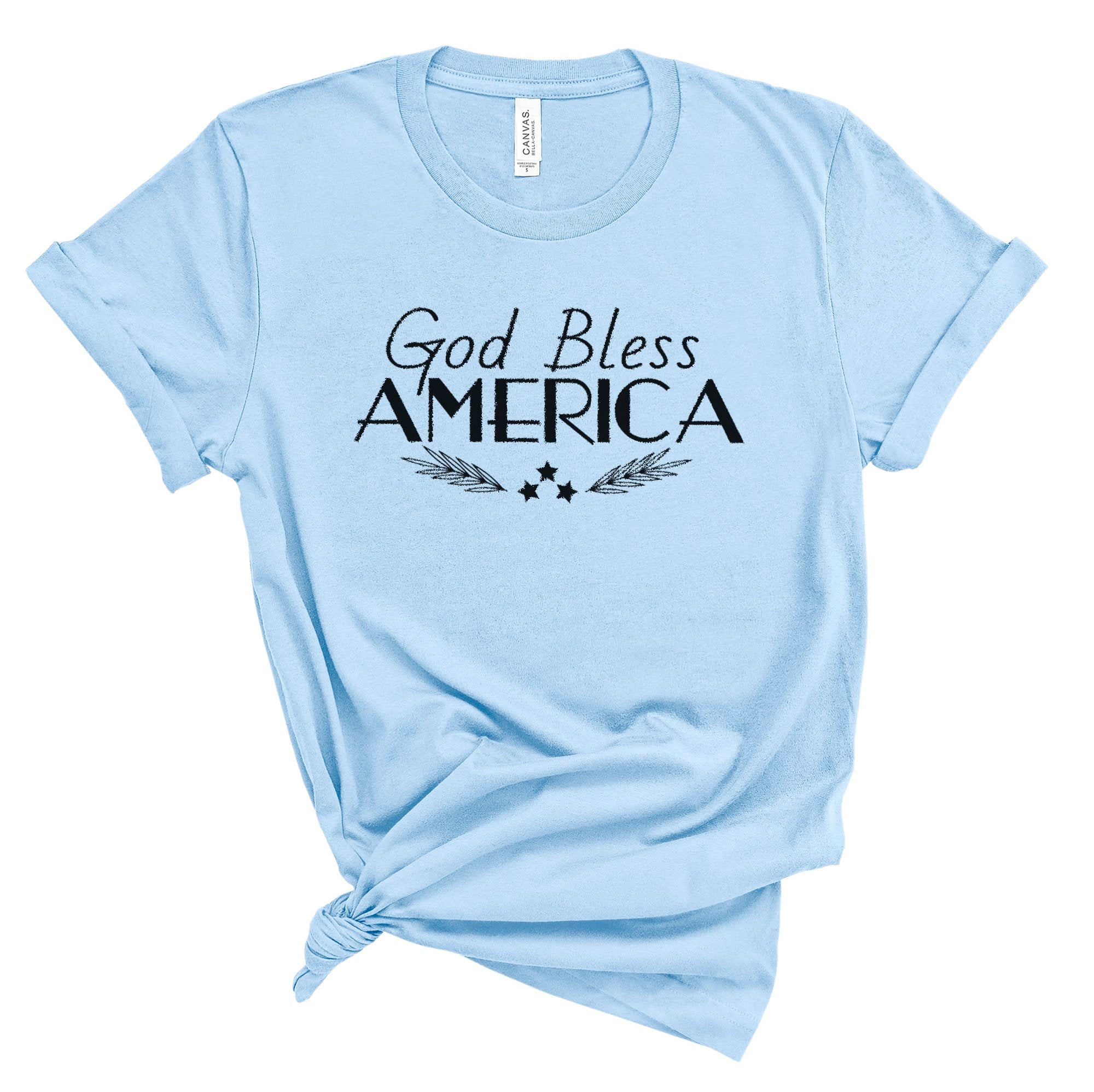 God Bless America Women's Short Sleeve Patriotic T-Shirt Size: XS Color: Baby Blue Jesus Passion Apparel