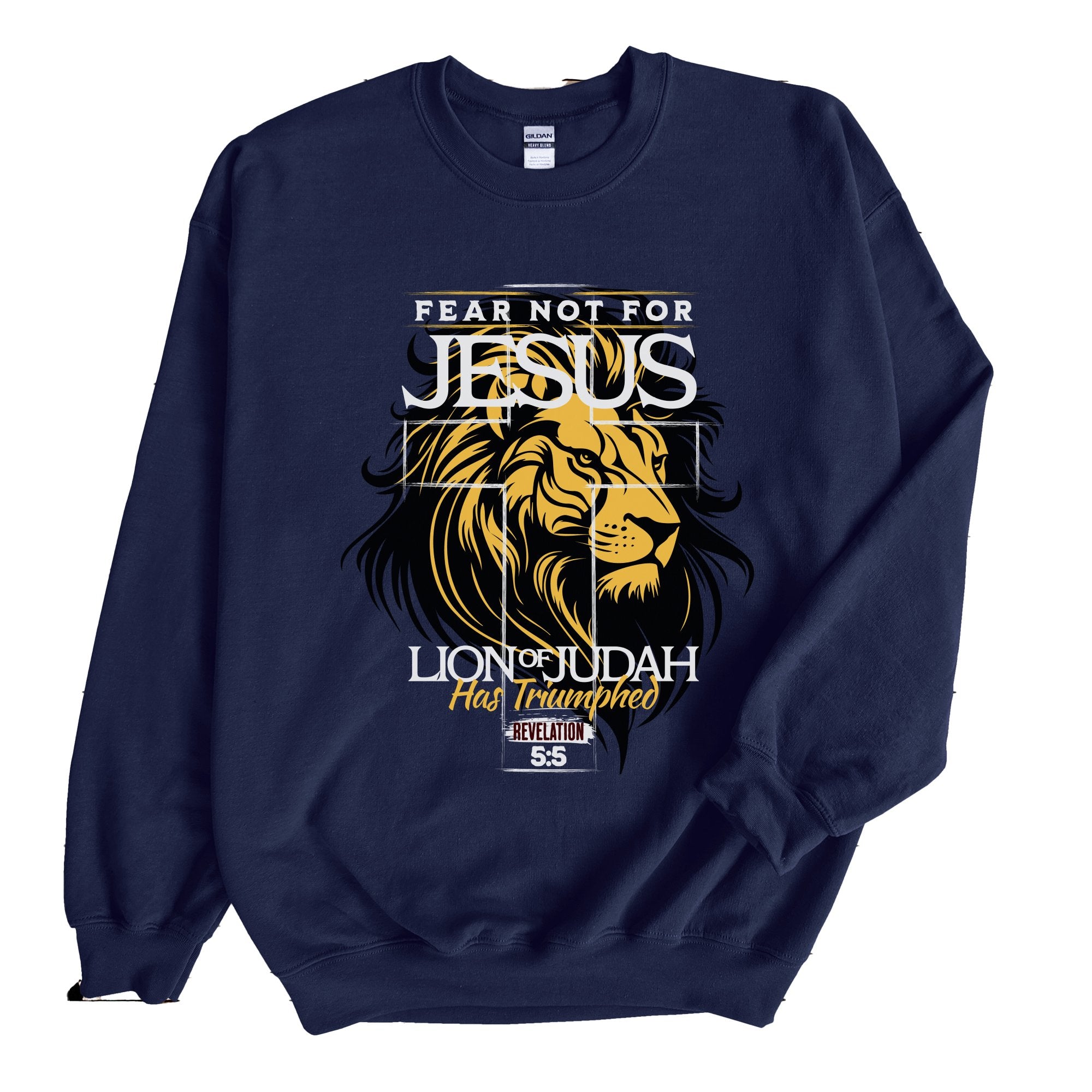 Lion of Judah Men's Unisex-Fit Fleece Sweatshirt - Navy or Black Size: S Color: Navy Jesus Passion Apparel