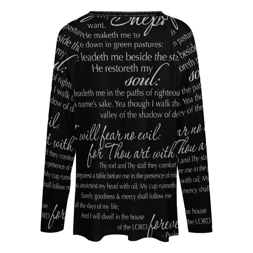 The Lord's Prayer Women's Long Sleeve Loose V-Neck Tee - Black Size: S Color: Black Jesus Passion Apparel