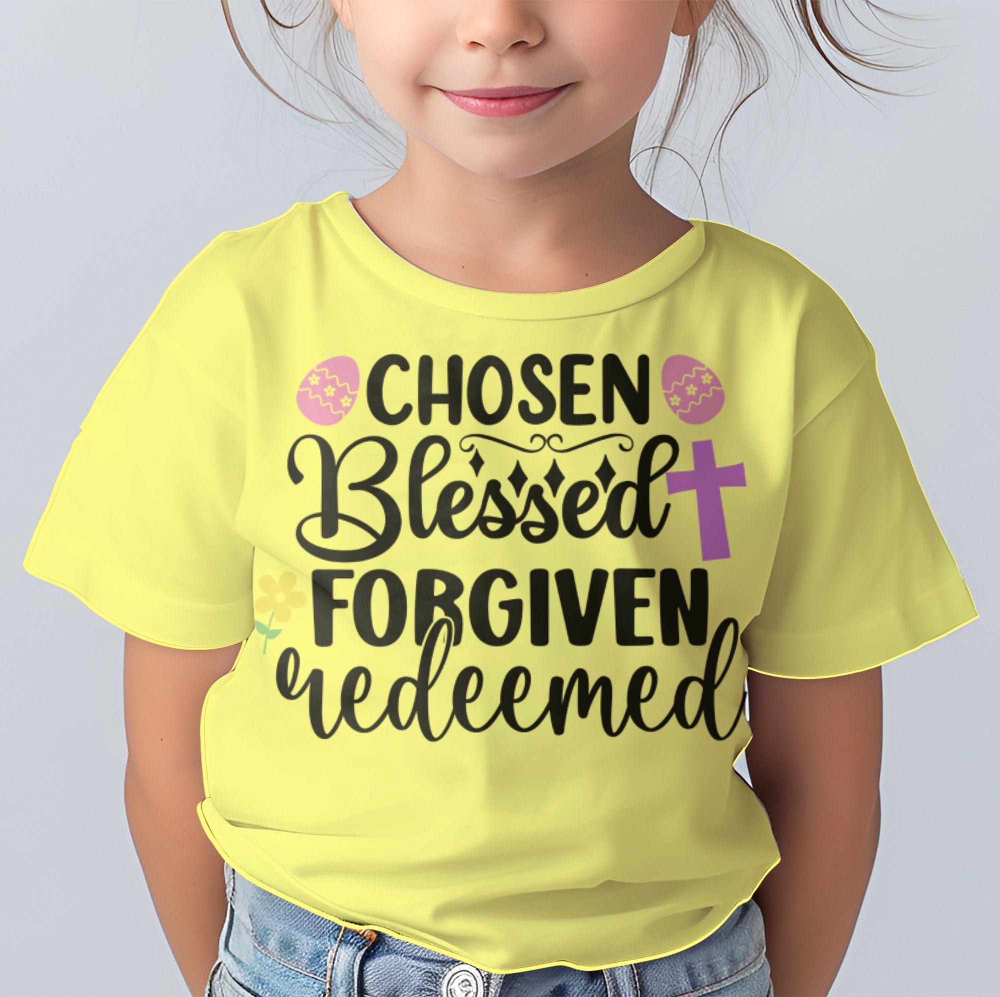 Chosen Blessed Forgiven Redeemed Toddler Short Sleeve Tee Size: 5/6T Color: Heather Jesus Passion Apparel