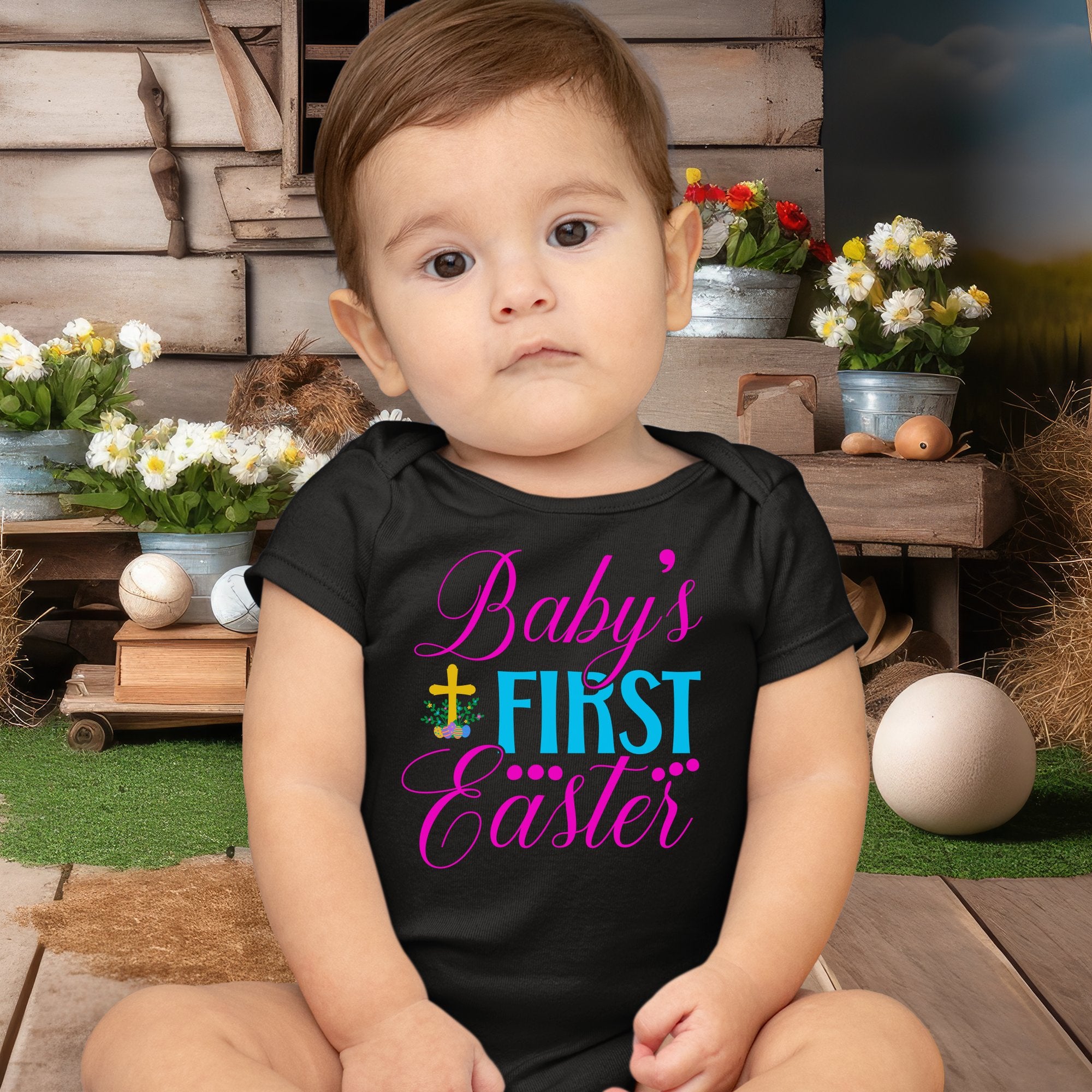 Baby's First Easter Cross Infant Fine Jersey Bodysuit Size: 6mo Color: White Jesus Passion Apparel