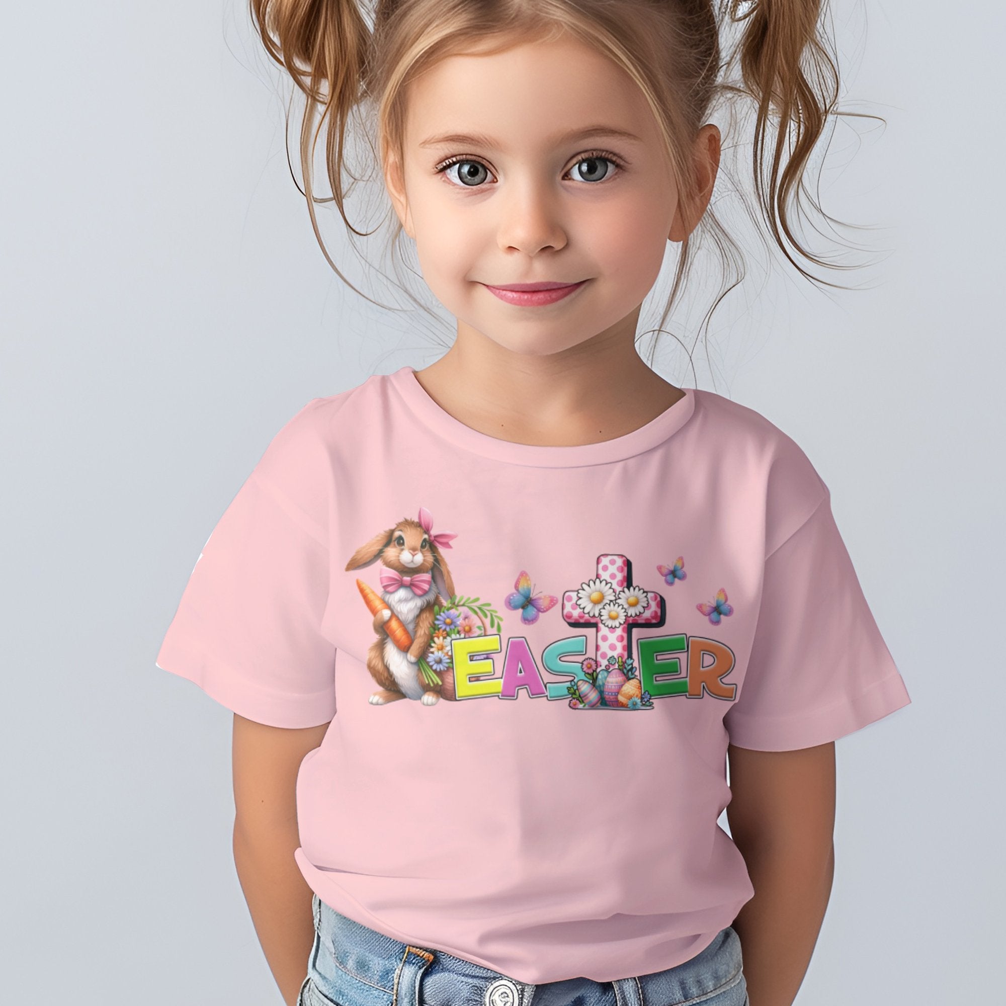 Easter Cross Rabbit Toddlers Christian Easter T-Shirt Size: 5/6T Color: Pink Jesus Passion Apparel