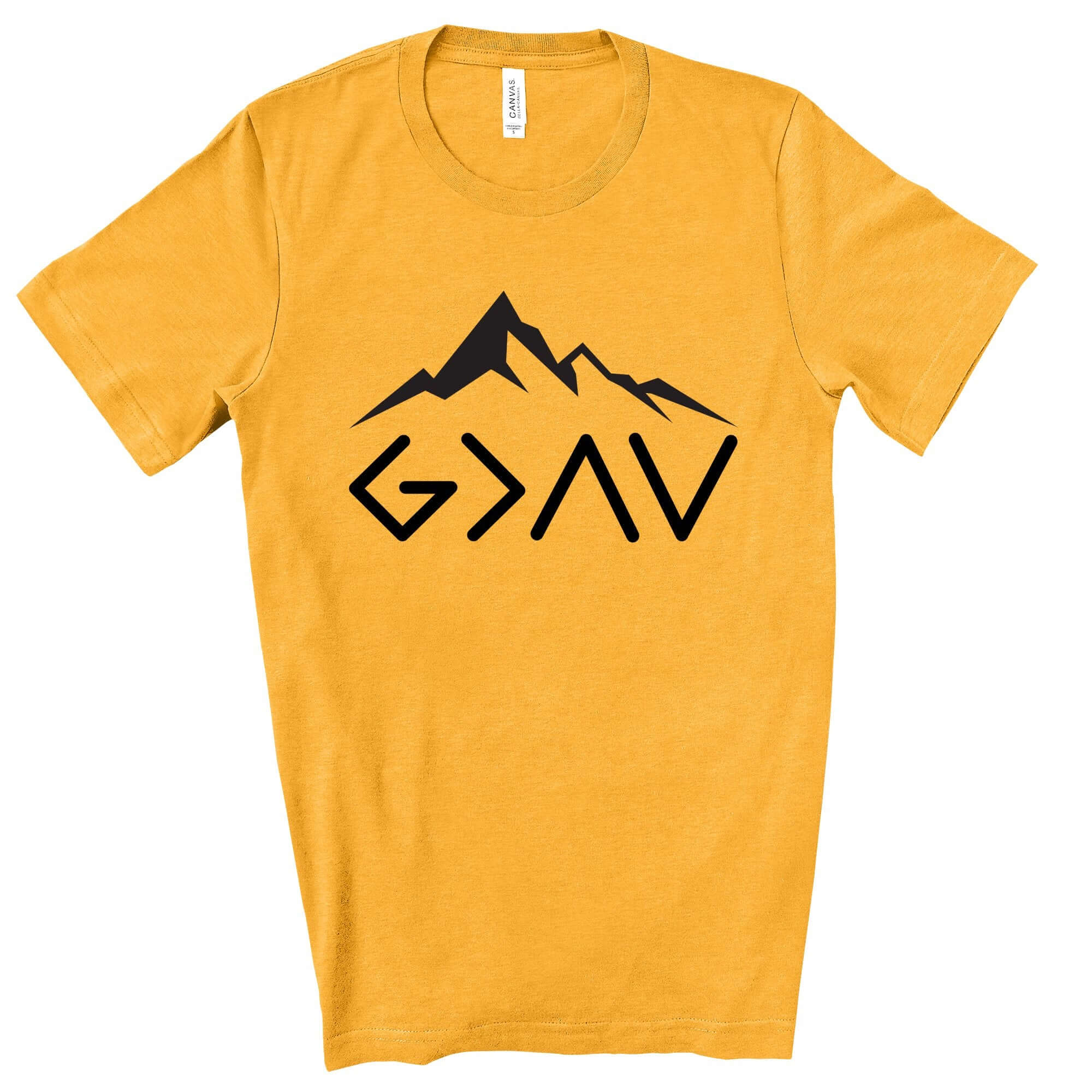 God is Greater Than the Highs and Lows Men's Jersey Short Sleeve Tee Size: XS Color: Gold Jesus Passion Apparel