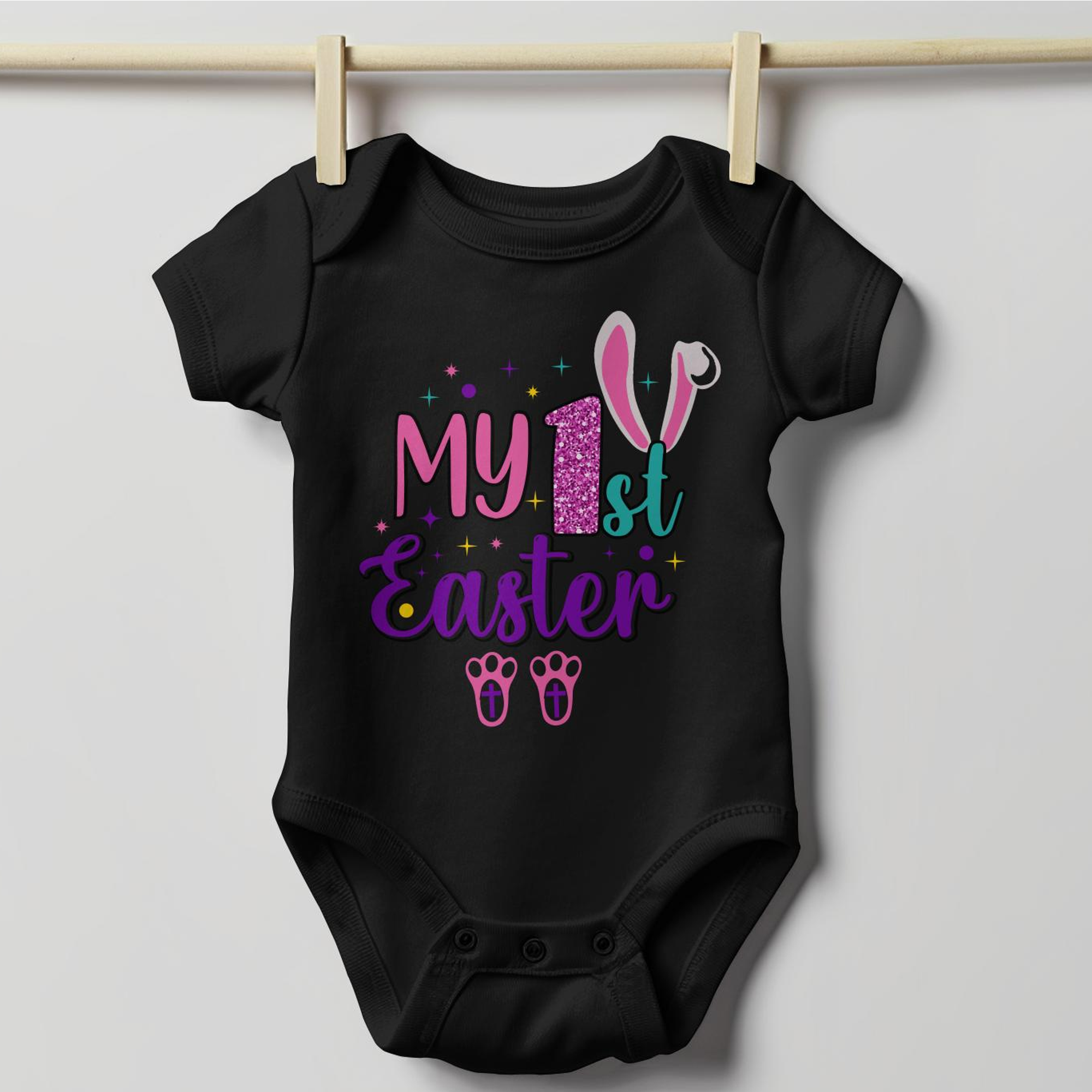 Baby's First Easter Rabbit with Cross Feet Infant Fine Jersey Bodysuit Size: Newborn Color: White Jesus Passion Apparel