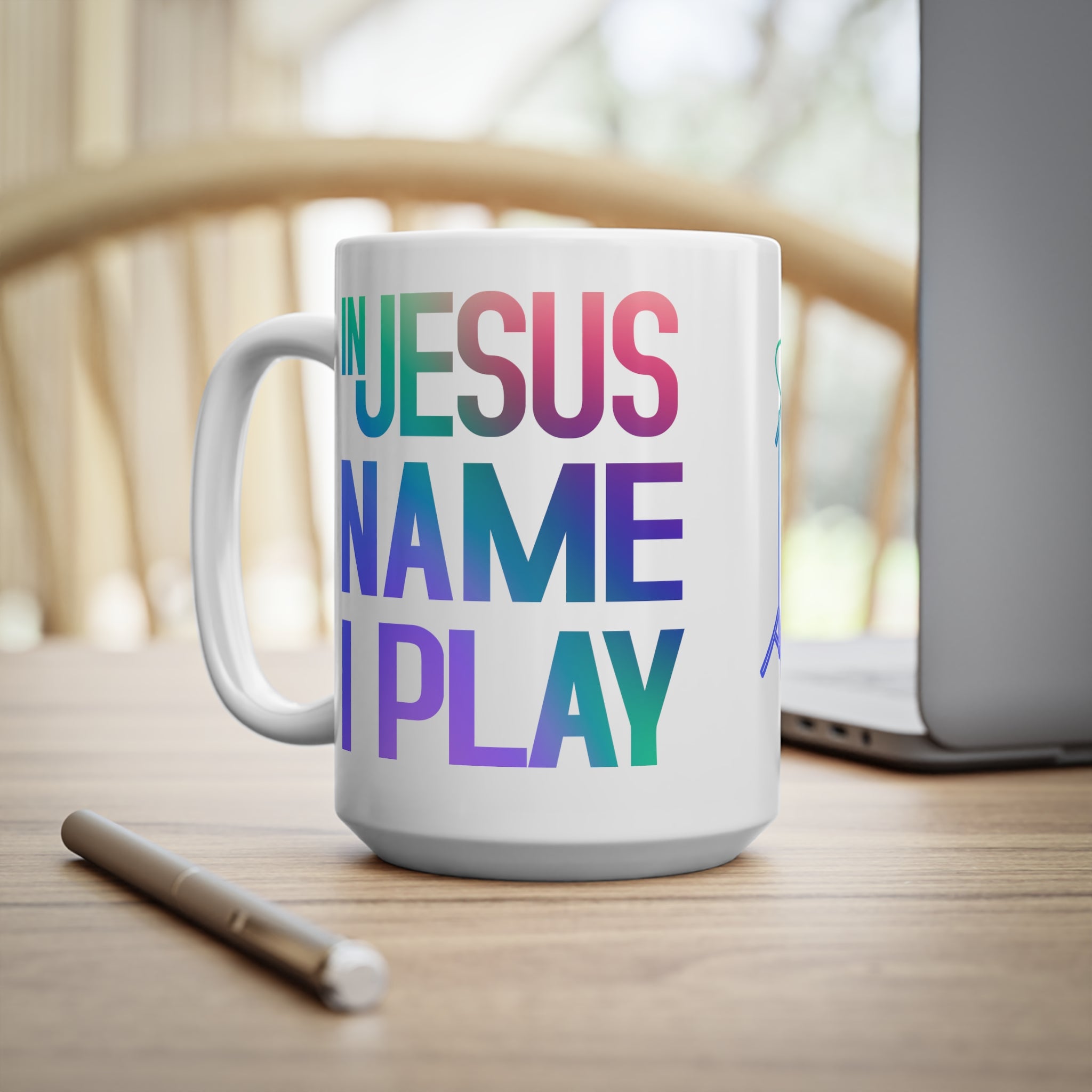 In Jesus Name I Play Drums - 15 oz Mug - Mini Set Size: Black 15oz Jesus Passion Apparel