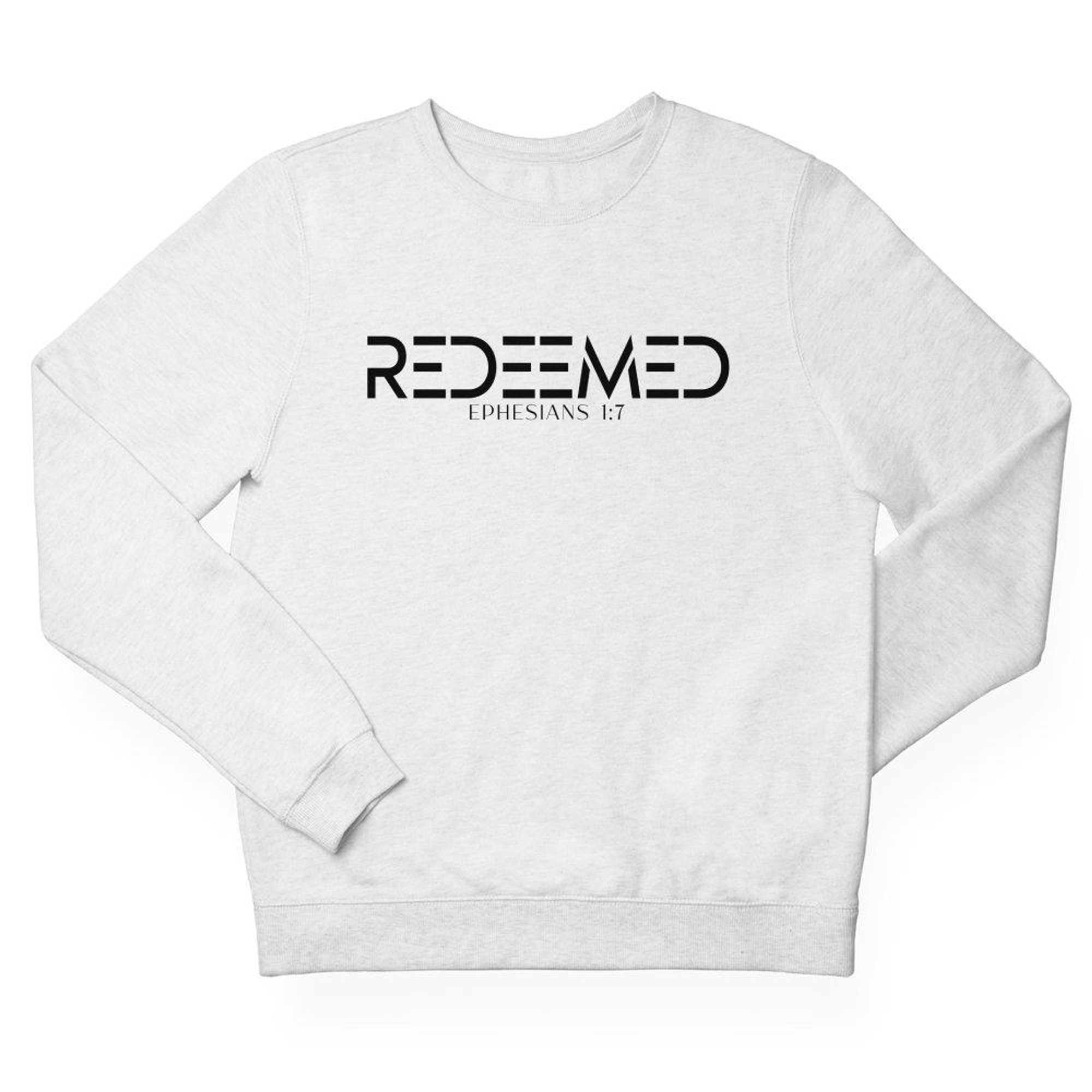 Redeemed Ephesians 1:7 Men's Fleece Unisex-Fit Sweatshirt - White Size: S Color: White Jesus Passion Apparel