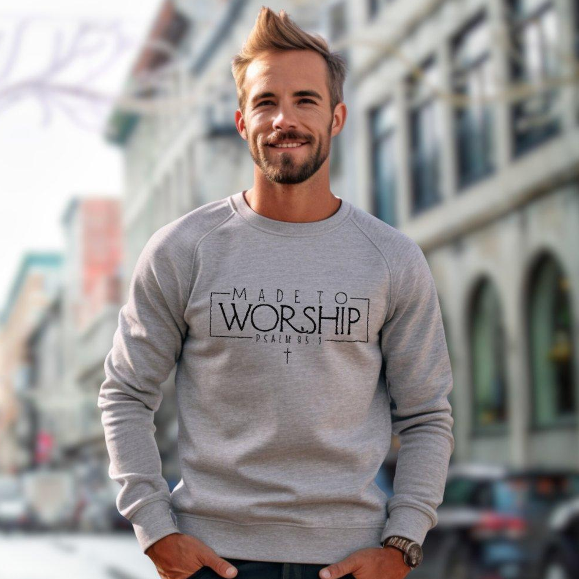 Made to Worship Psalm 95:1 Men's Fleece Unisex Sweatshirt - Sport Grey Size: S Color: Sport Grey Jesus Passion Apparel