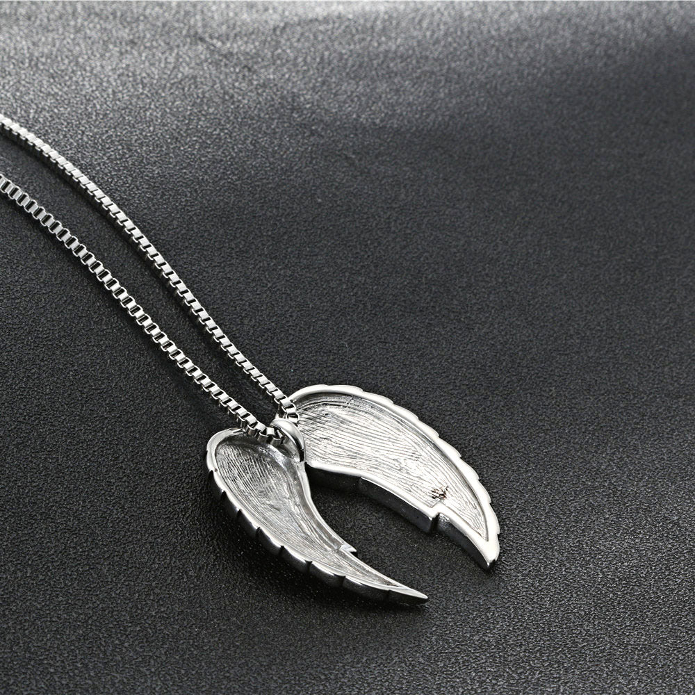 Angel Wing Feather Pendant Necklace Color: Silver Jesus Passion Apparel