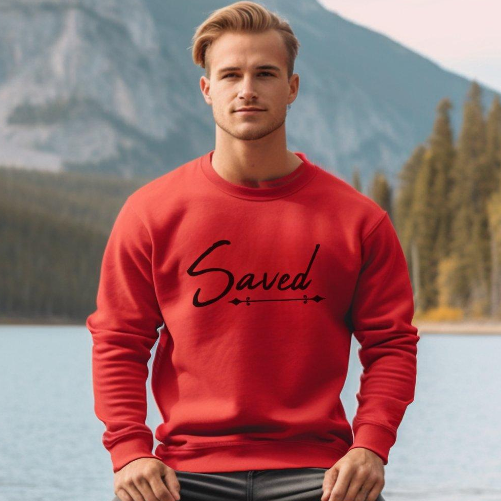 Saved Men's Fleece Unisex-Fit Sweatshirt - Red Size: S Color: Red Jesus Passion Apparel