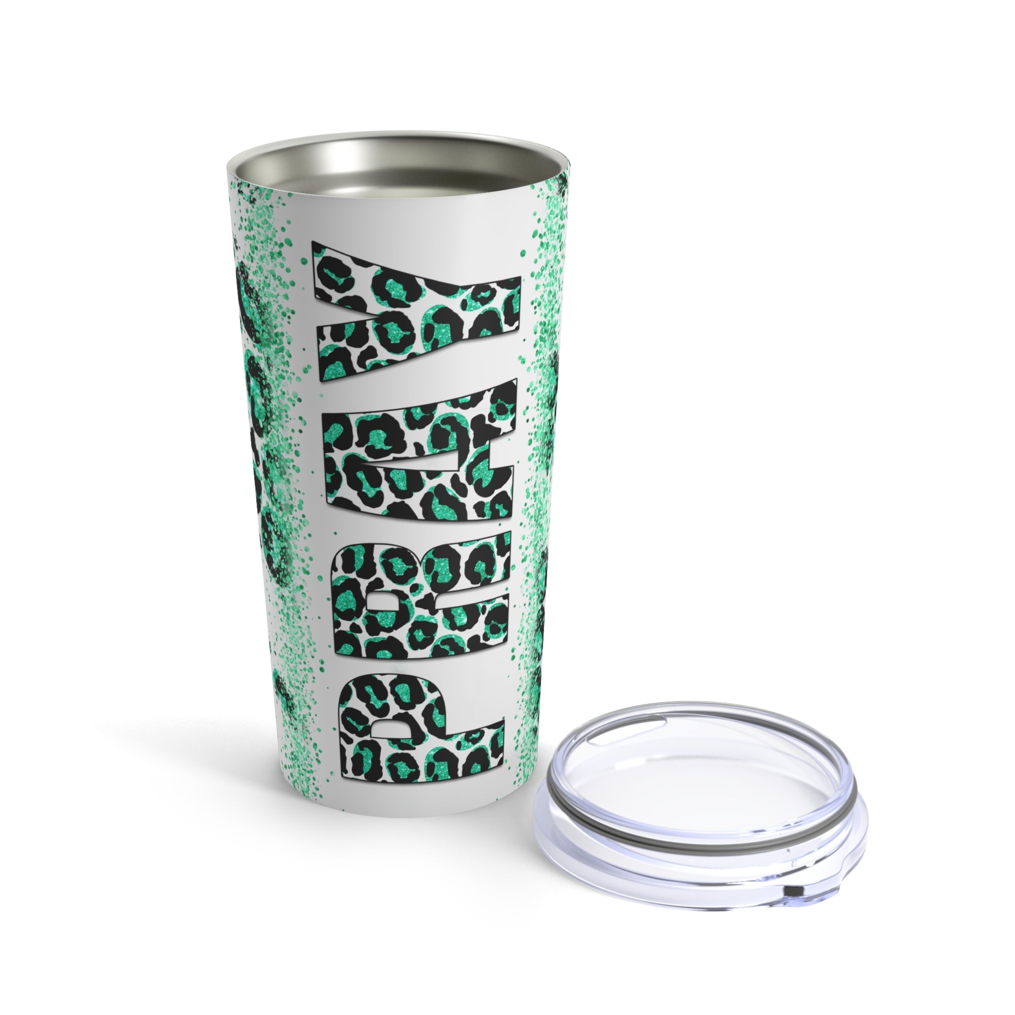 Pray Animal Print Green Glitter Hot-Cold Tumbler 20 oz with Sip Lid Size: 20oz Jesus Passion Apparel