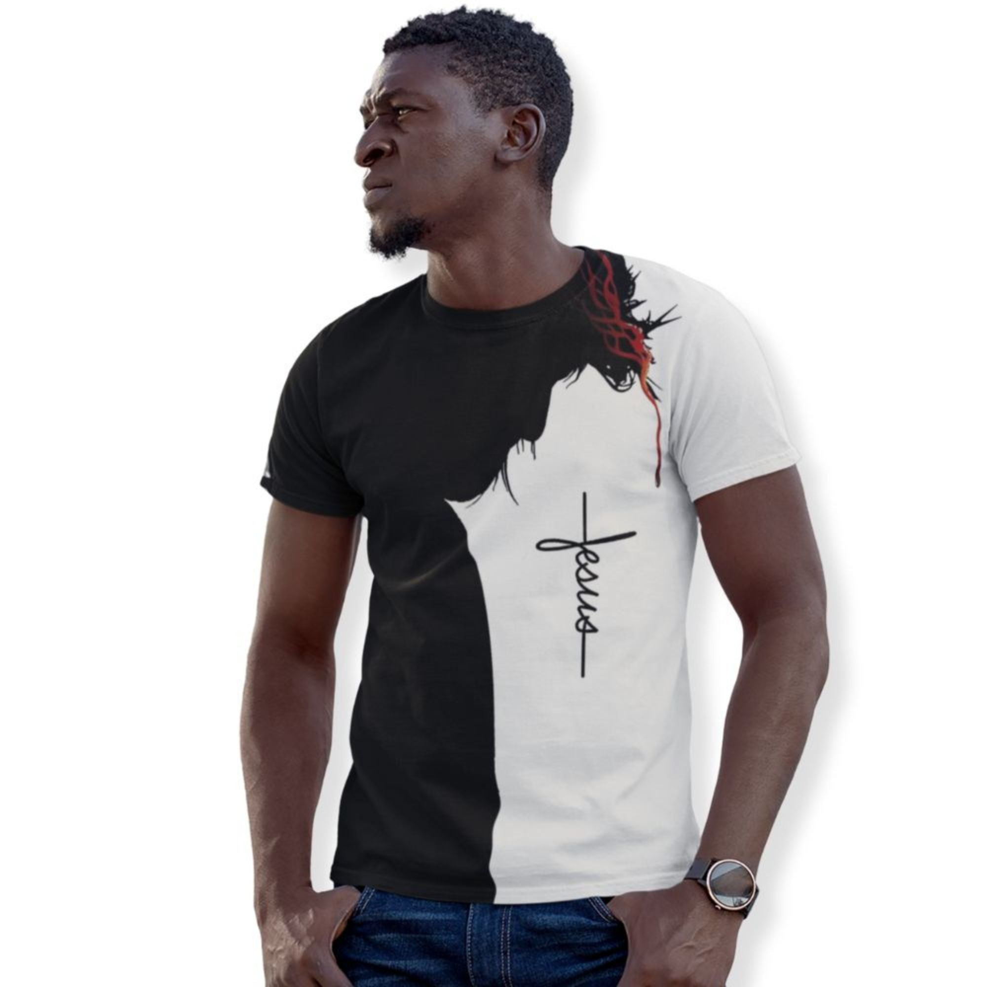 Jesus' Sacrifice Men's Handmade Crew Neck T-Shirt Size: XS Jesus Passion Apparel