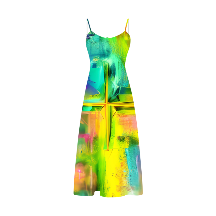 Sun Burst - Yellow Cross Abstract Art Women's Split Midi Cami Dress color: Daisy Daze / Sun Burst Yellow size: S Jesus Passion Apparel