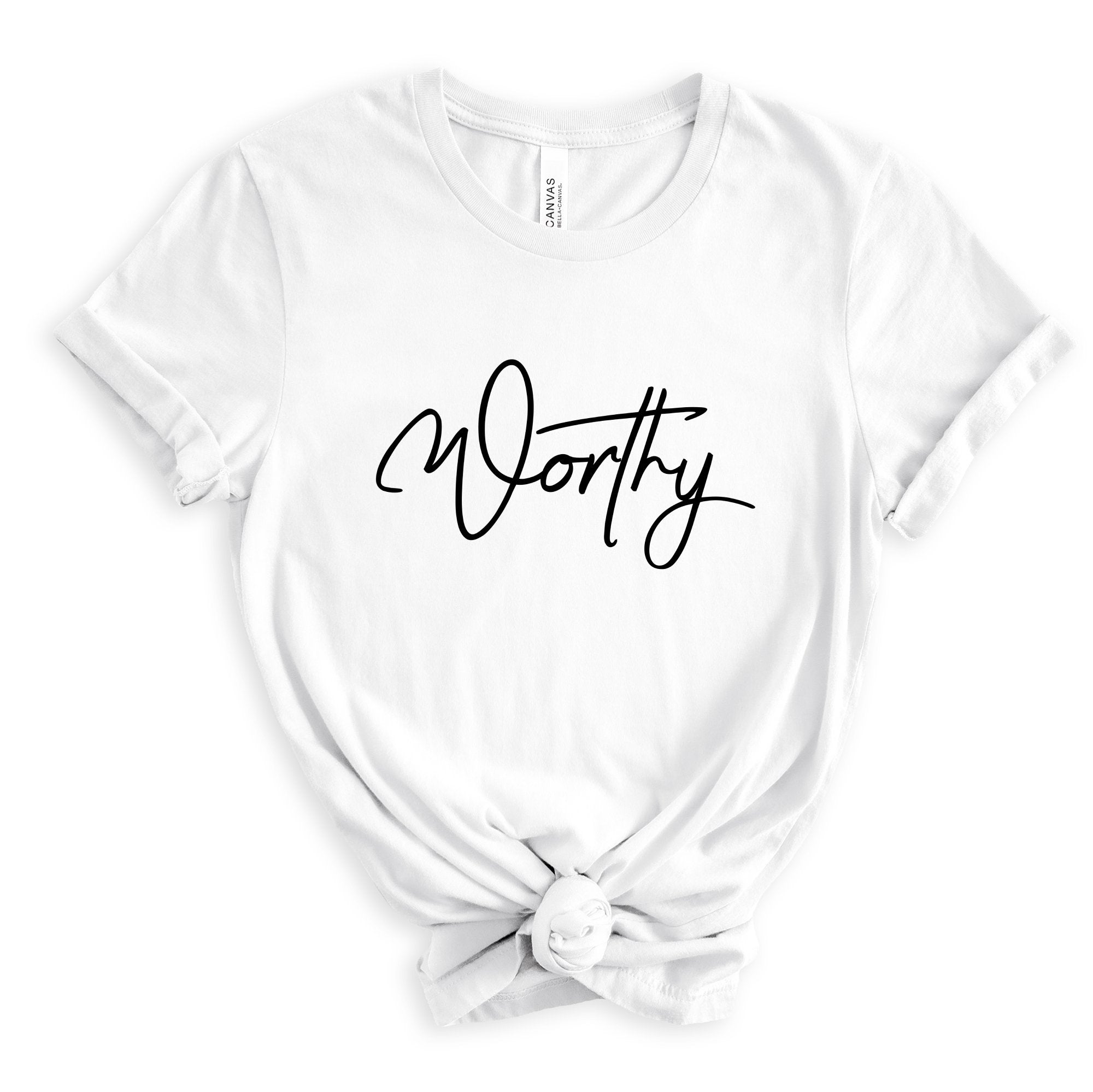 Worthy Unisex Jersey Short Sleeve Tee - Black / White Product Label: T-Shirts (Bella 3001#2) - Size: XS Color: White Jesus Passion Apparel