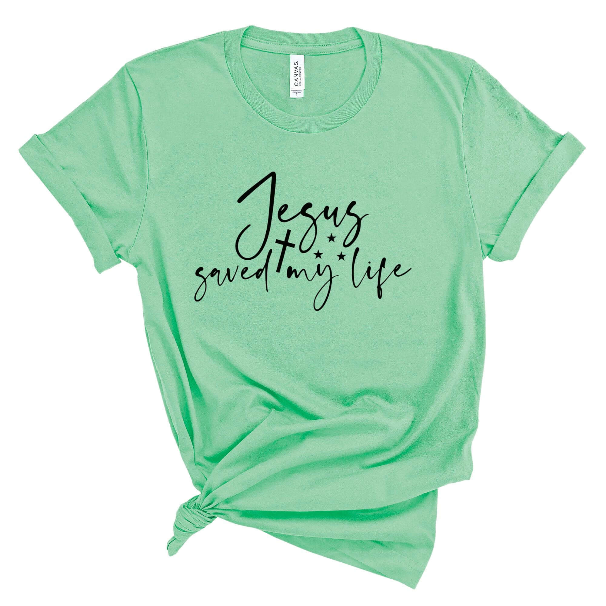 Jesus Saved My Life Women's Short Sleeve Tee Size: XS Color: Athletic Heather Jesus Passion Apparel