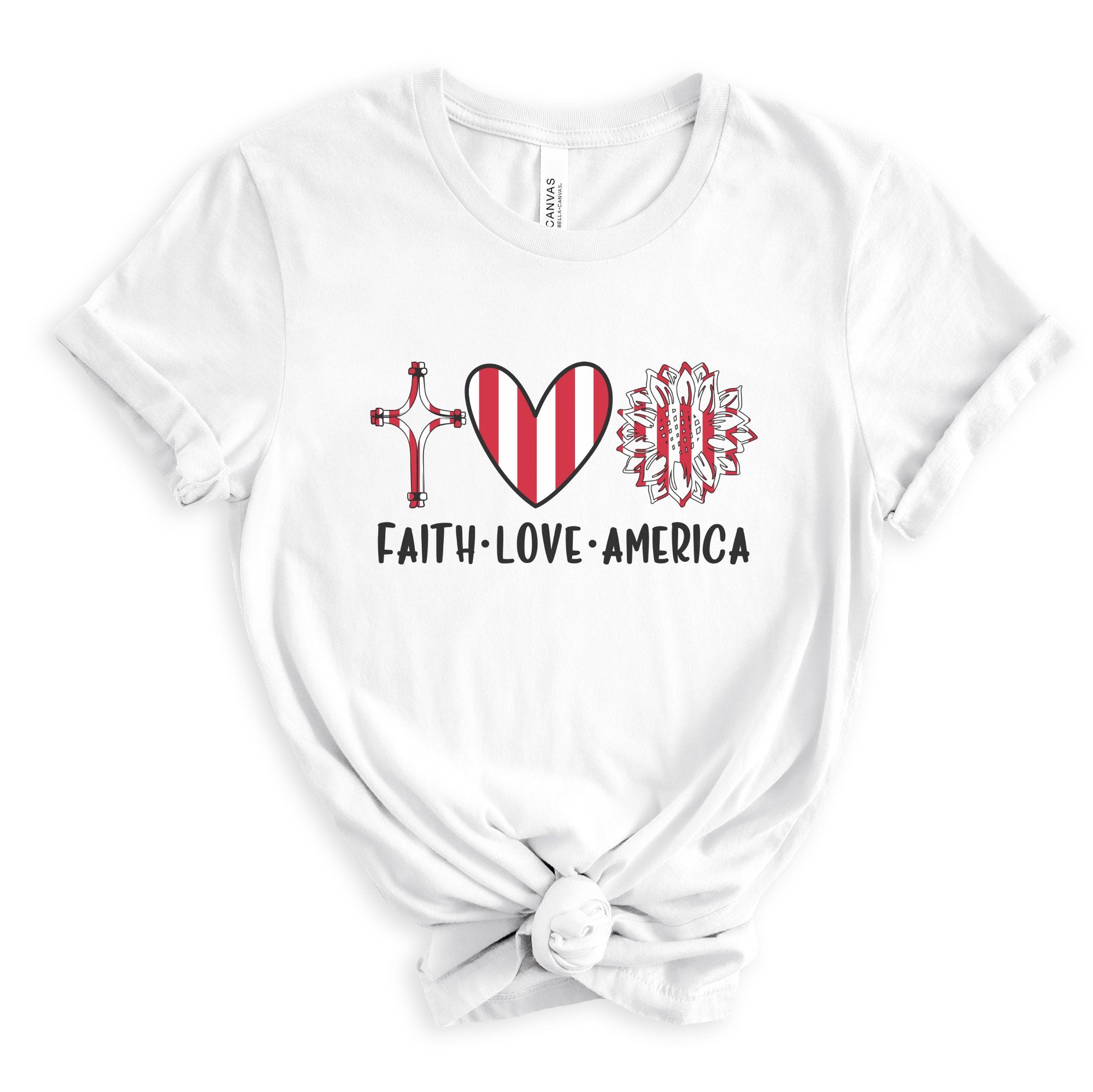 Faith Love America Women's Short Sleeve Patriotic T-Shirt Size: XS Color: White Jesus Passion Apparel
