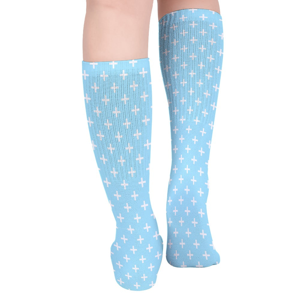 Holy Cross Inspirational Blue Breathable Stockings (Pack of 5 - Same Pattern) Size: ONE SIZE Color: Blue Jesus Passion Apparel