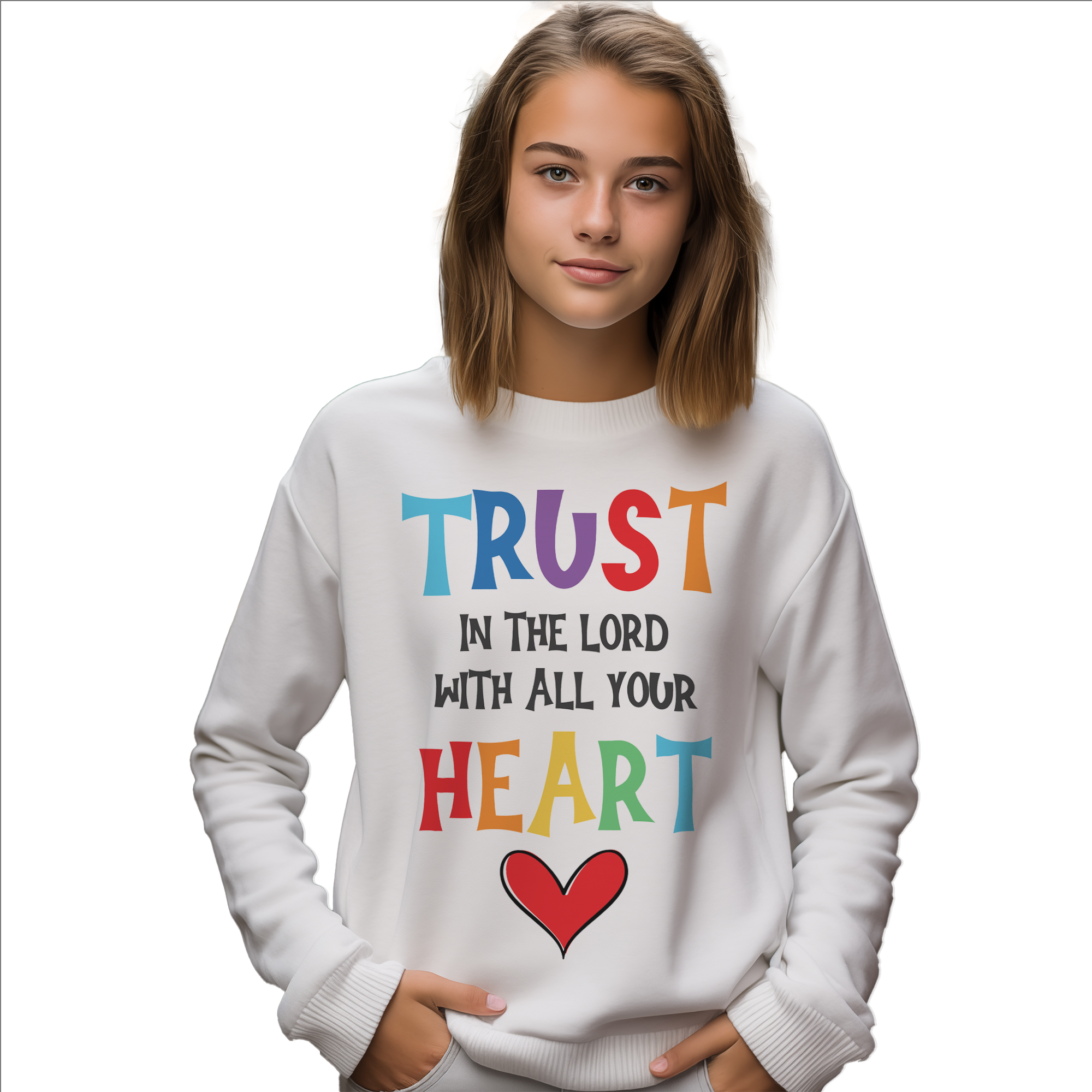 Trust in the Lord Youth Crewneck Sweatshirt Color: White Size: XS Jesus Passion Apparel