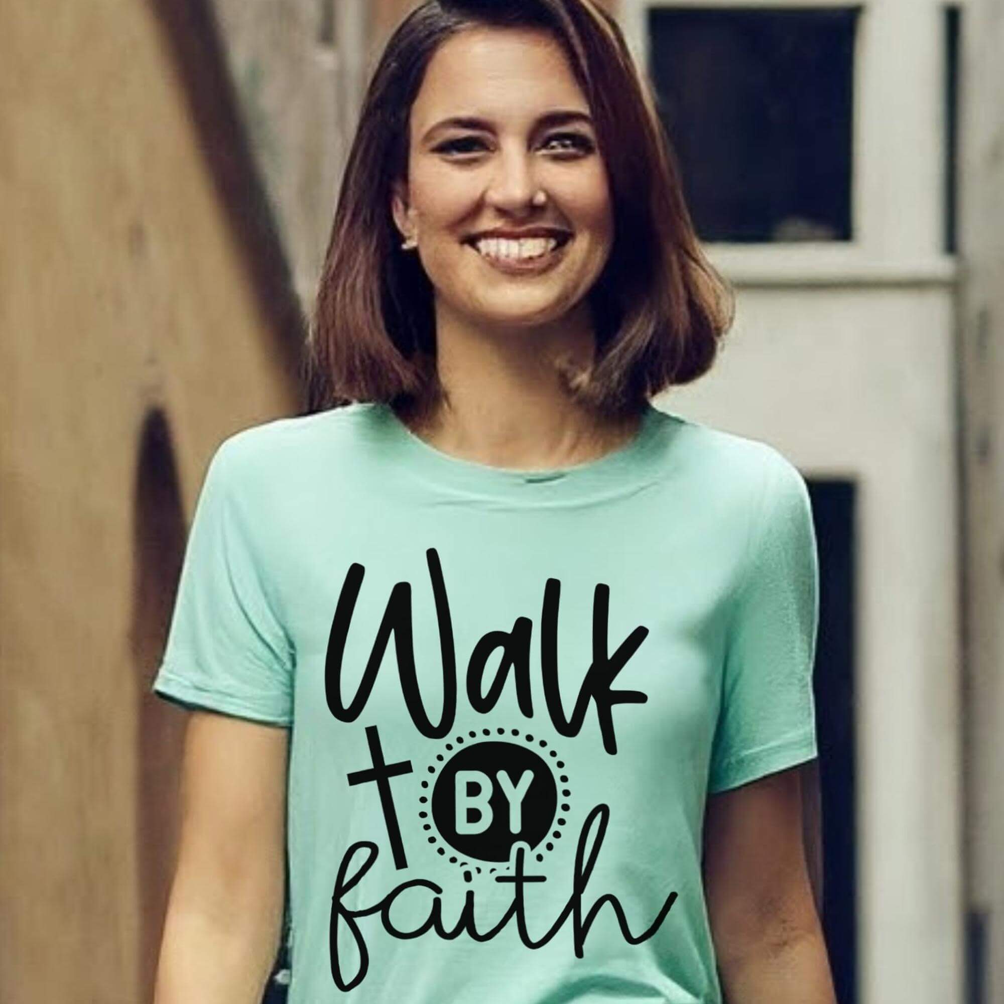 Walk By Faith Women's Short Sleeve Tee Size: XS Color: Athletic Heather Jesus Passion Apparel