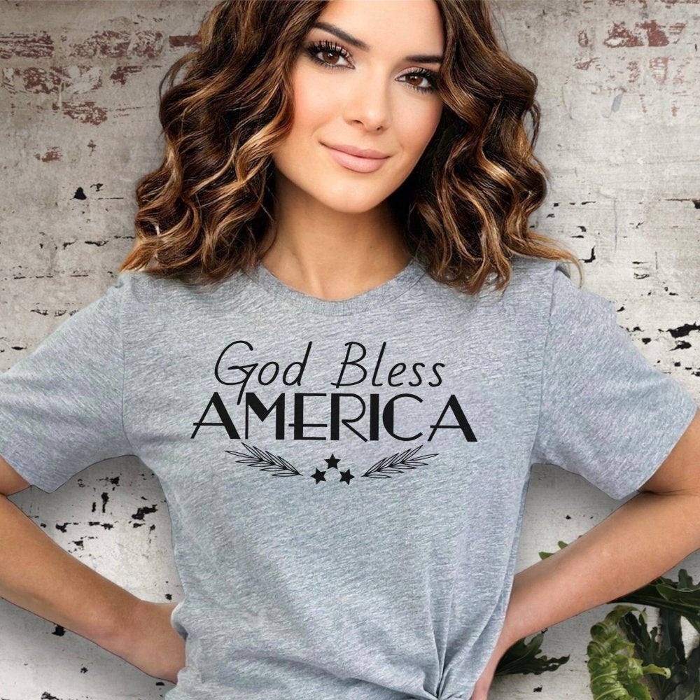 God Bless America Women's Short Sleeve Patriotic T-Shirt Size: XS Color: Baby Blue Jesus Passion Apparel