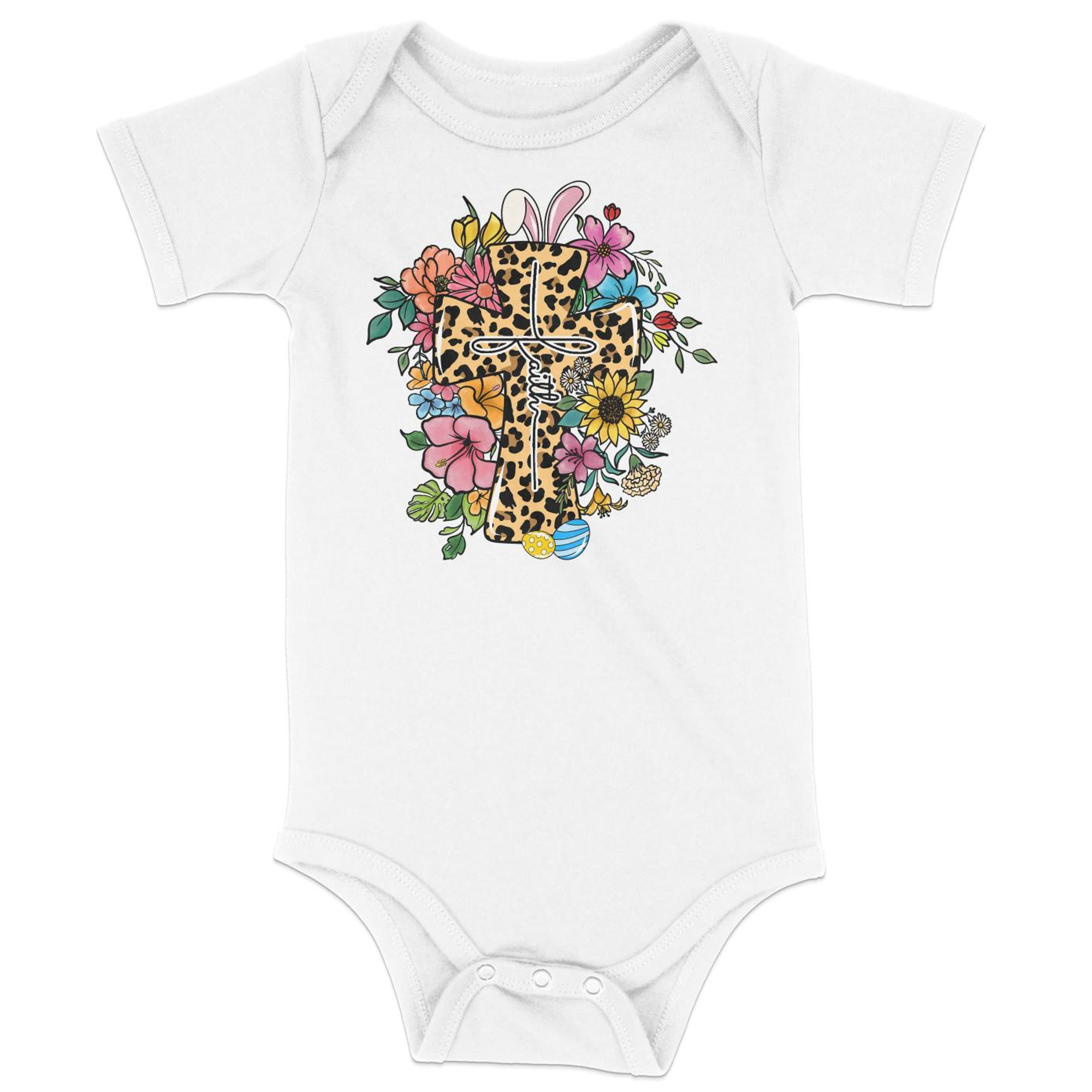 Easter Faith Cross Infant Fine Jersey Bodysuit Size: 6mo Color: White Jesus Passion Apparel