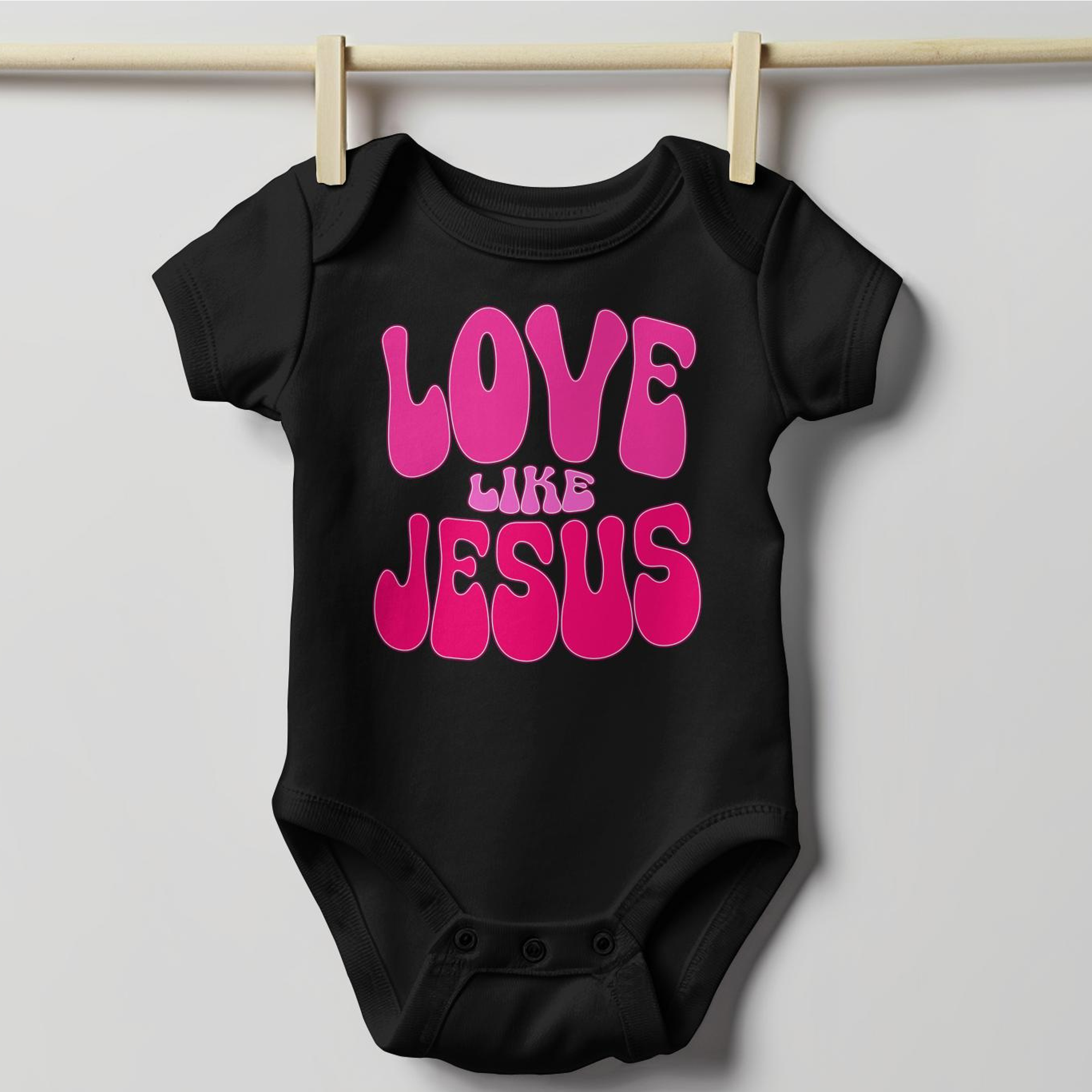 Love Like Jesus Groovy Infant Fine Jersey Bodysuit Size: 6mo Color: White Jesus Passion Apparel