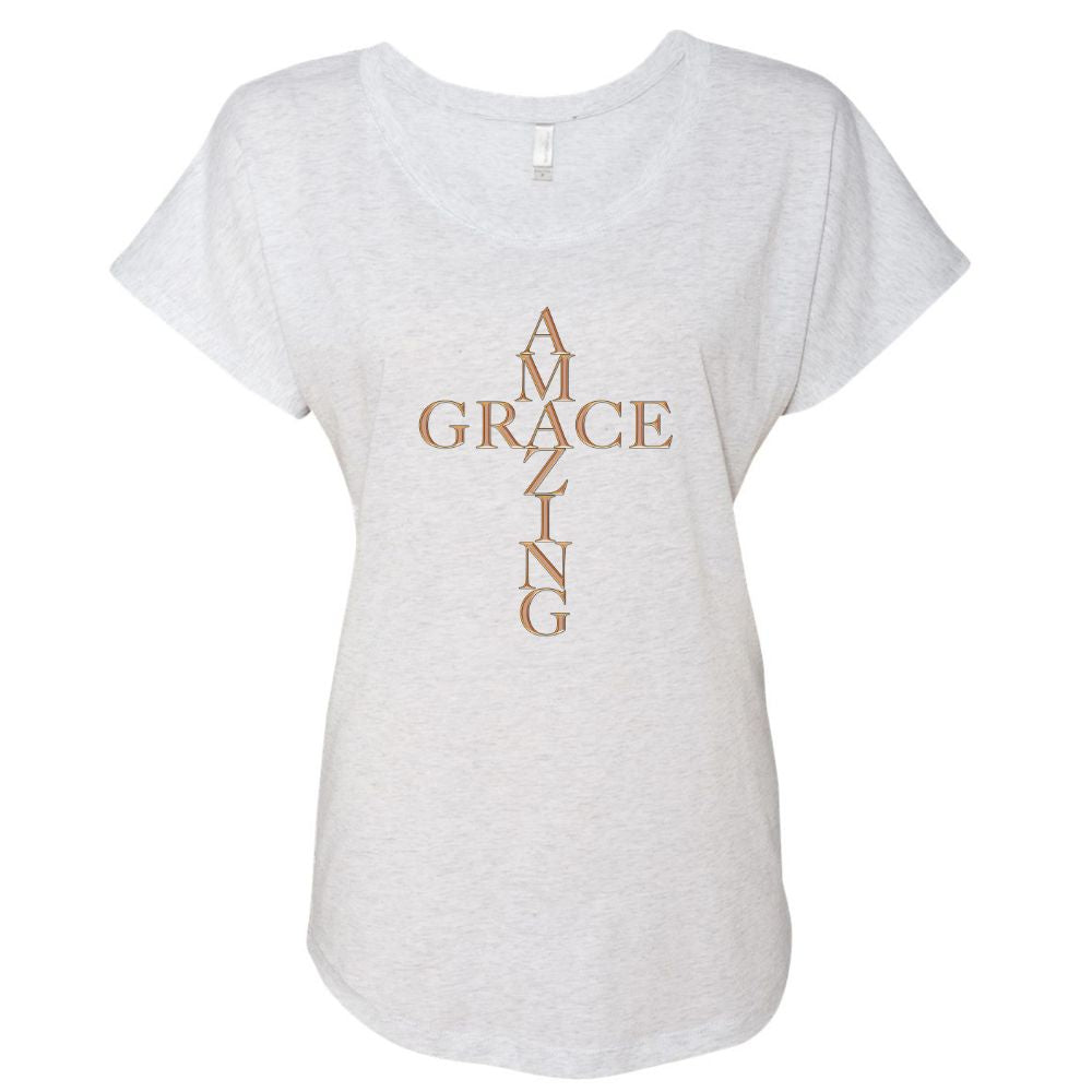 Amazing Grace - Gold Women’s Relaxed-Fit Scoop Neck T-Shirt Size: XS Color: Heather White Jesus Passion Apparel