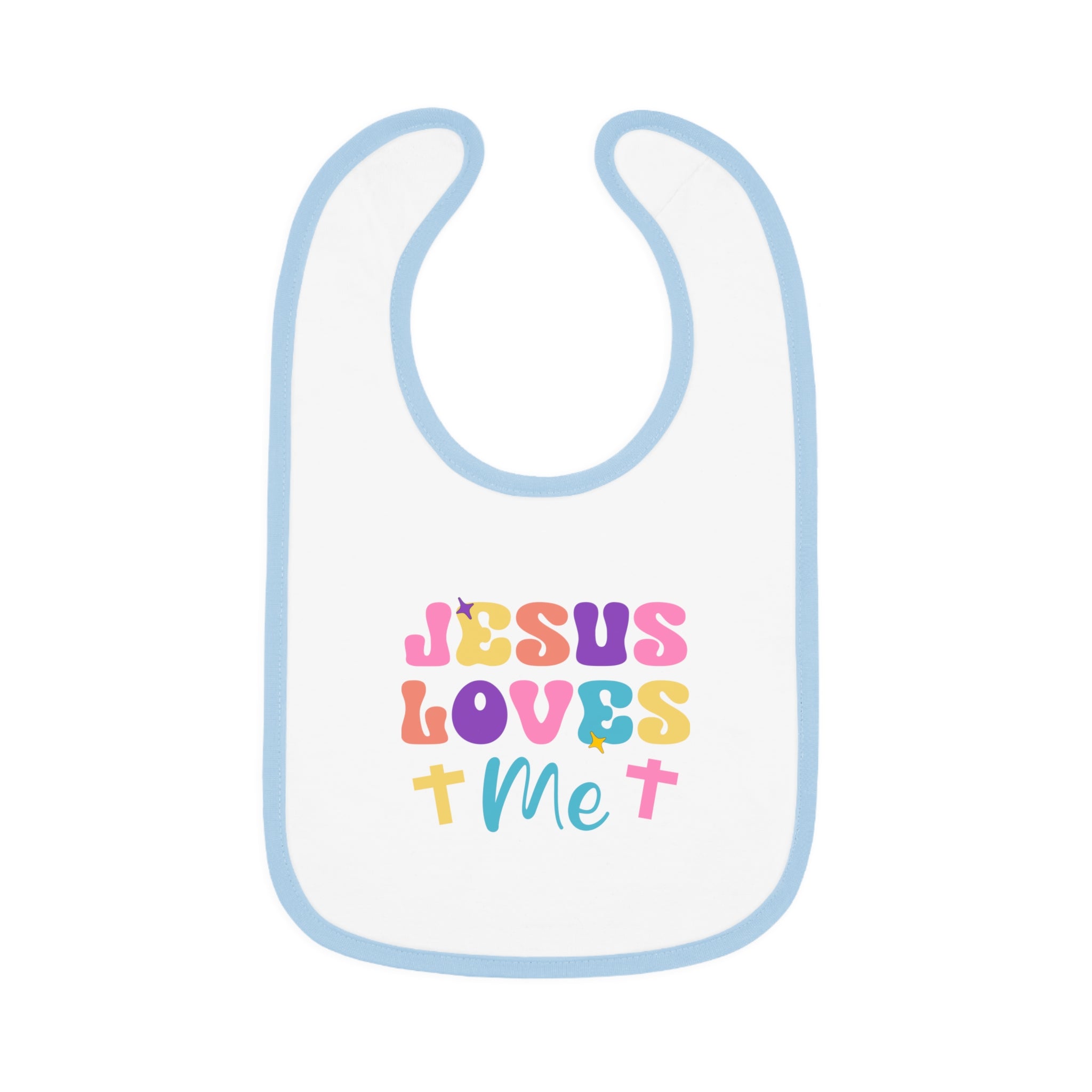 Jesus Loves Me Retro and Crosses Baby Jersey Bib Color: White/Light Blue Size: One size Jesus Passion Apparel