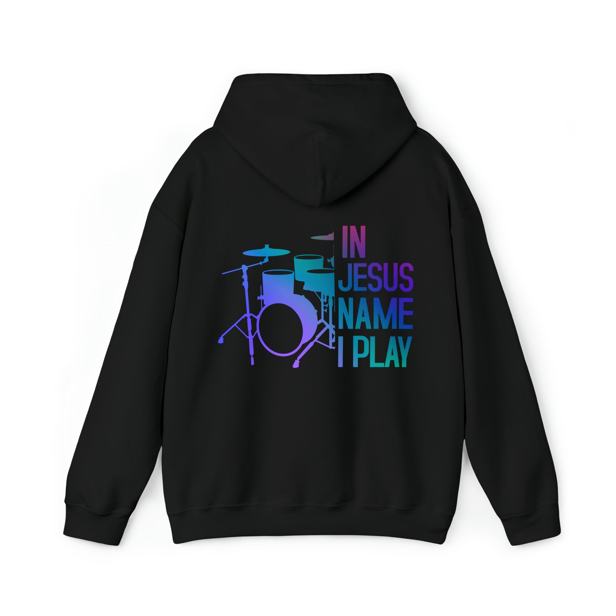 In Jesus Name I Play Drums Men's Heavy Blend™ Hoodie Color: White Size: S Jesus Passion Apparel