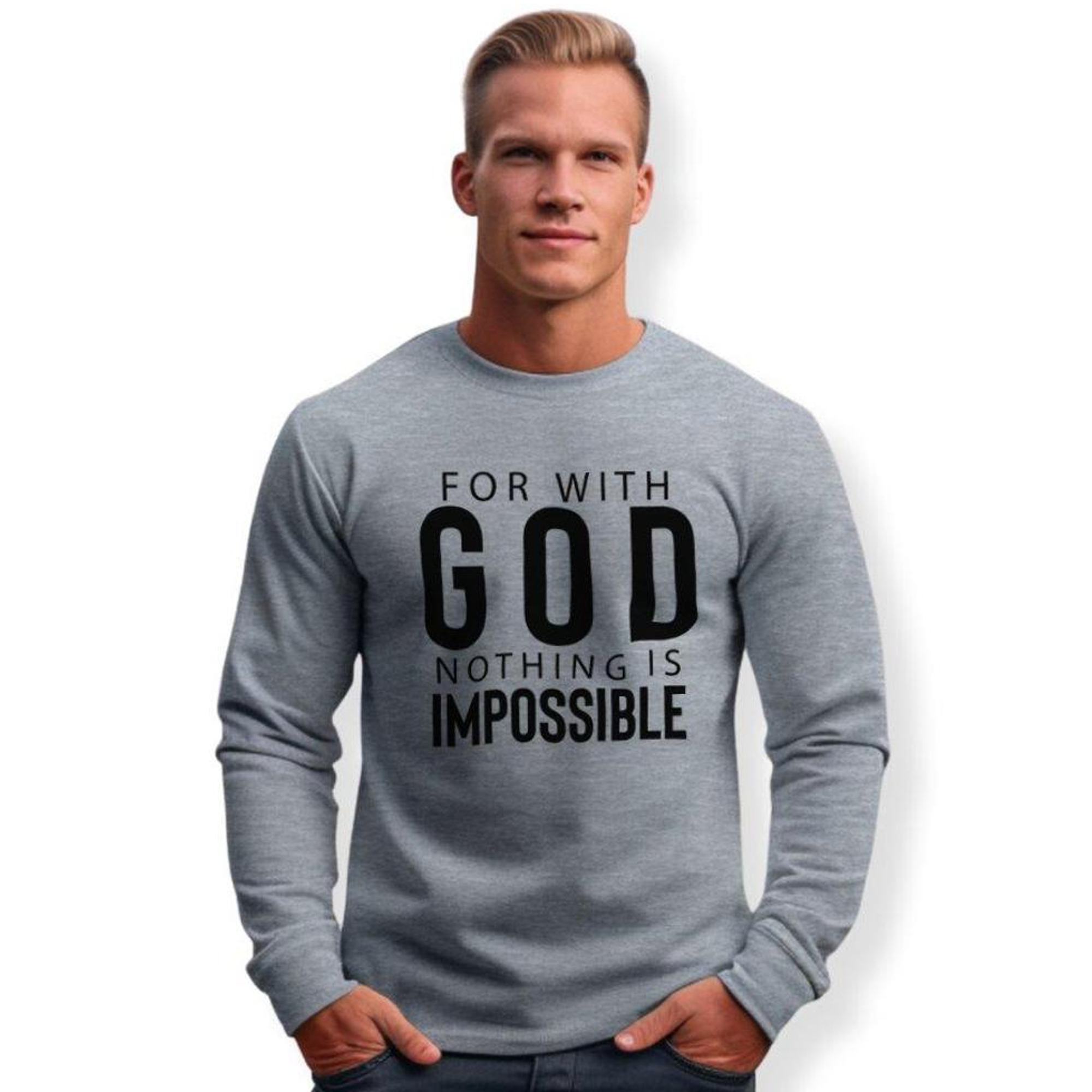 God Nothing is Impossible Men's Fleece Unisex-Fit Sweatshirt - Sport Grey Size: S Color: Sport Grey Jesus Passion Apparel