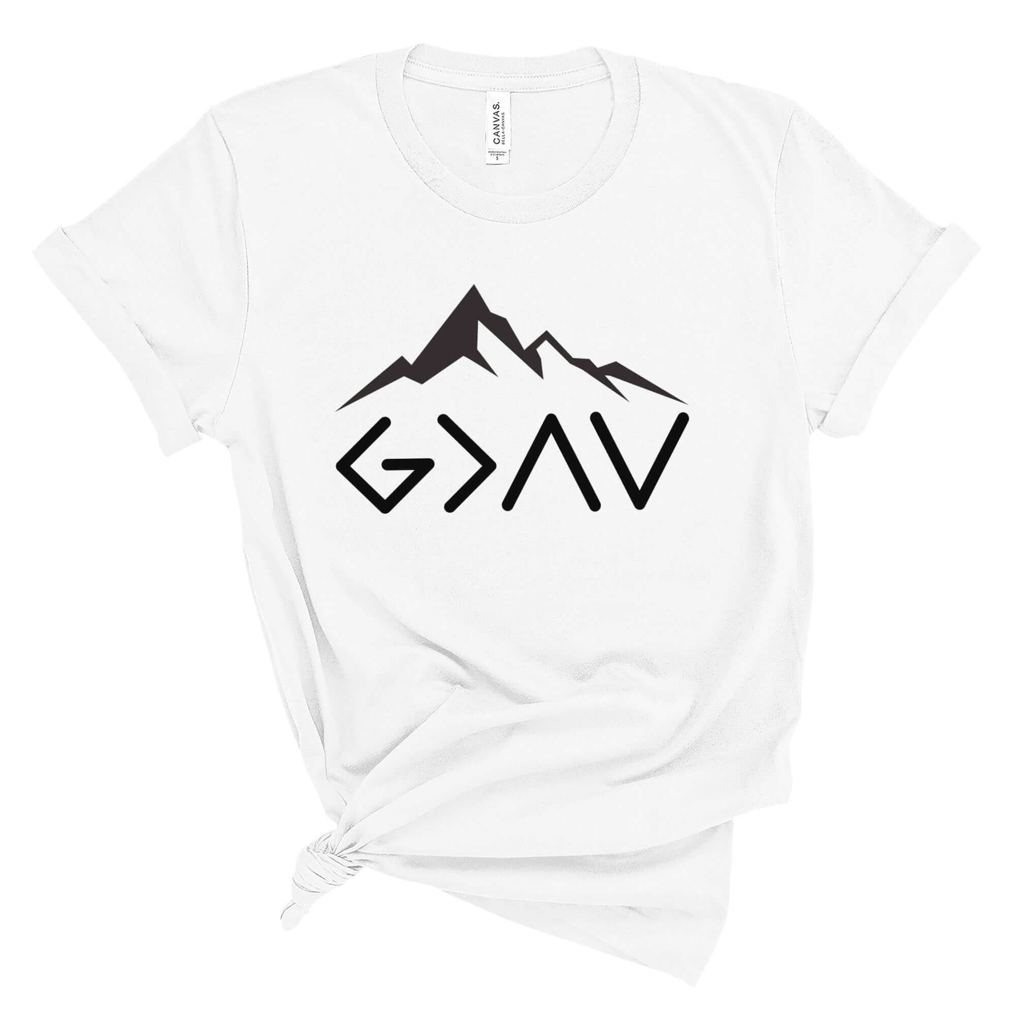 God is Greater Than the Highs and Lows Men's Jersey Short Sleeve Tee Size: XS Color: White Jesus Passion Apparel
