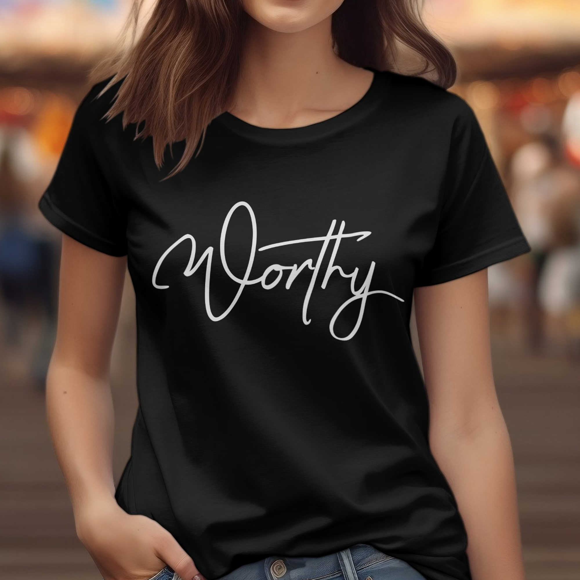 Worthy Unisex Jersey Short Sleeve Tee - Black / White Product Label: T-Shirts (Bella 3001#1) - Size: XS Color: Solid Black Blend Jesus Passion Apparel