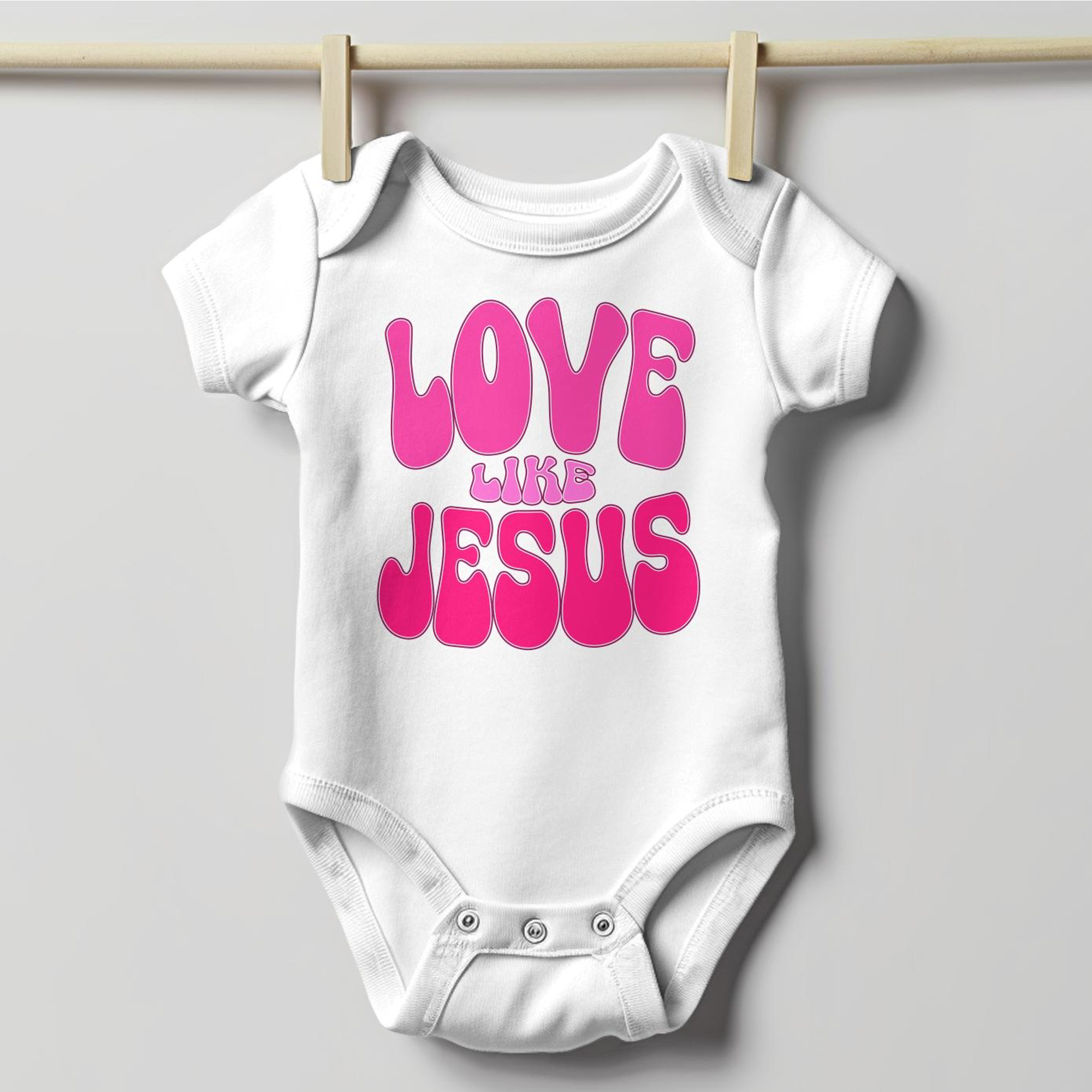 Love Like Jesus Groovy Infant Fine Jersey Bodysuit Size: 6mo Color: White Jesus Passion Apparel