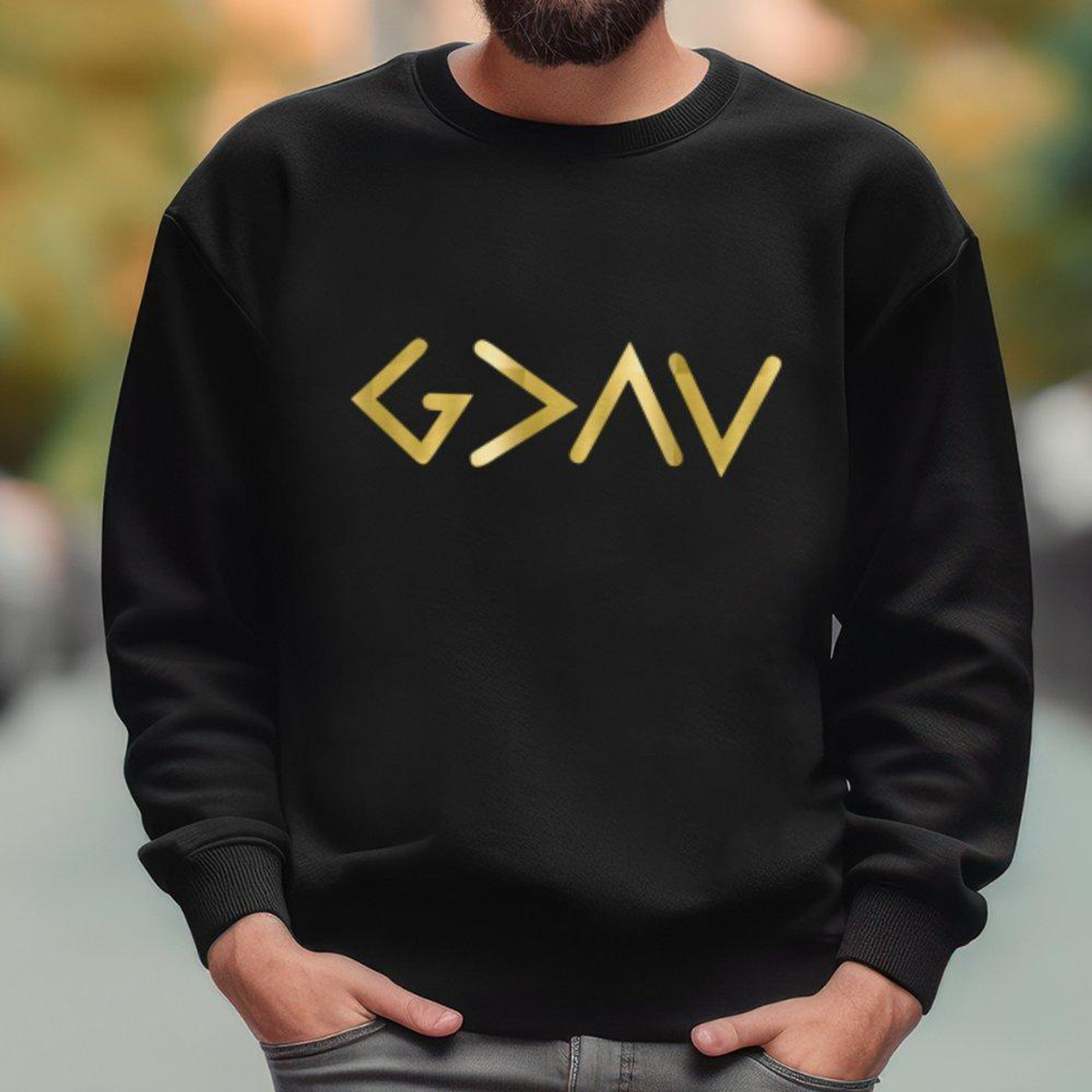 God is Greater Gold Lettering Men's Fleece Unisex-Fit - Black Size: S Color: Black Jesus Passion Apparel