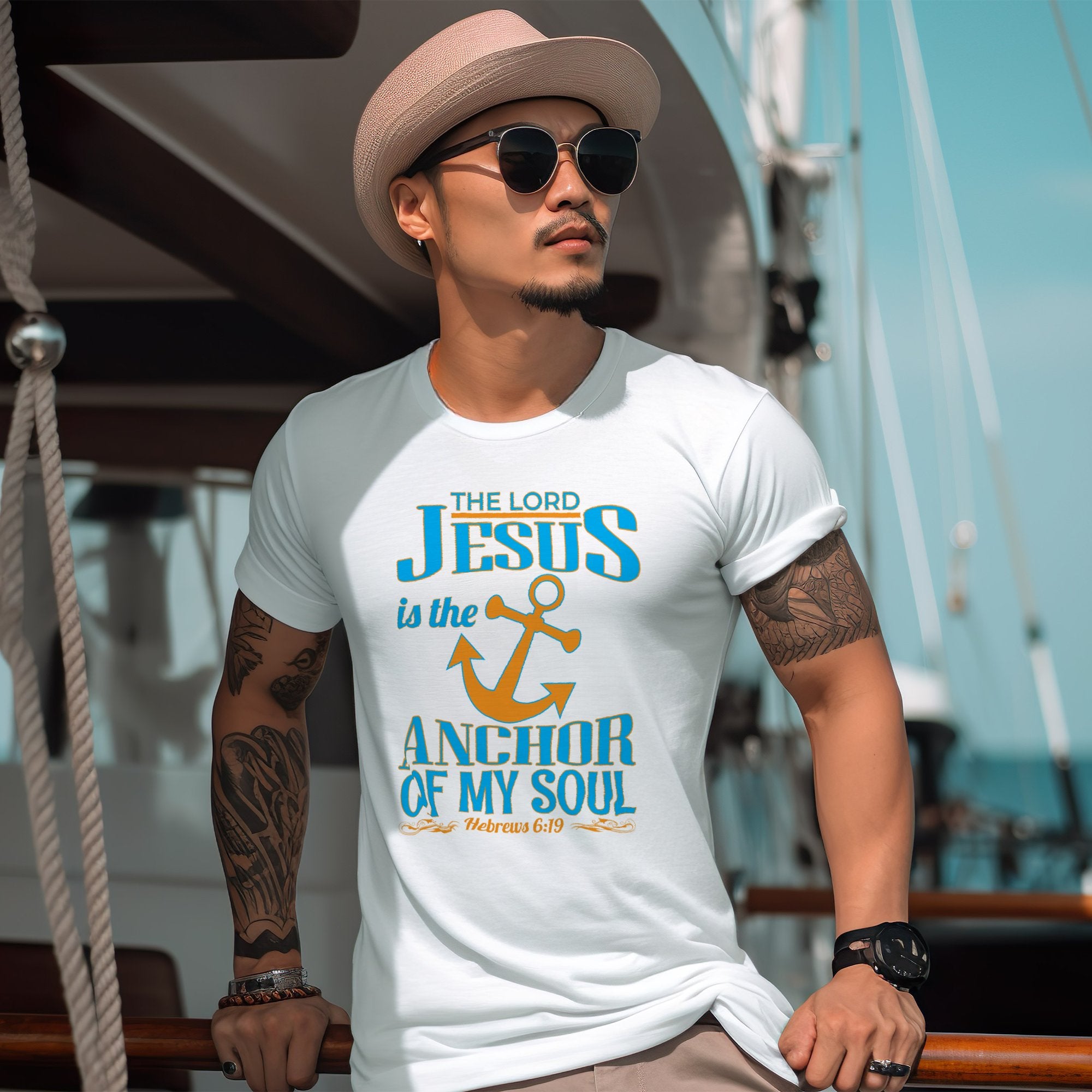 Jesus is the Anchor of my Soul Men's Jersey Short Sleeve Tee Size: XS Color: Solid Black Blend Jesus Passion Apparel