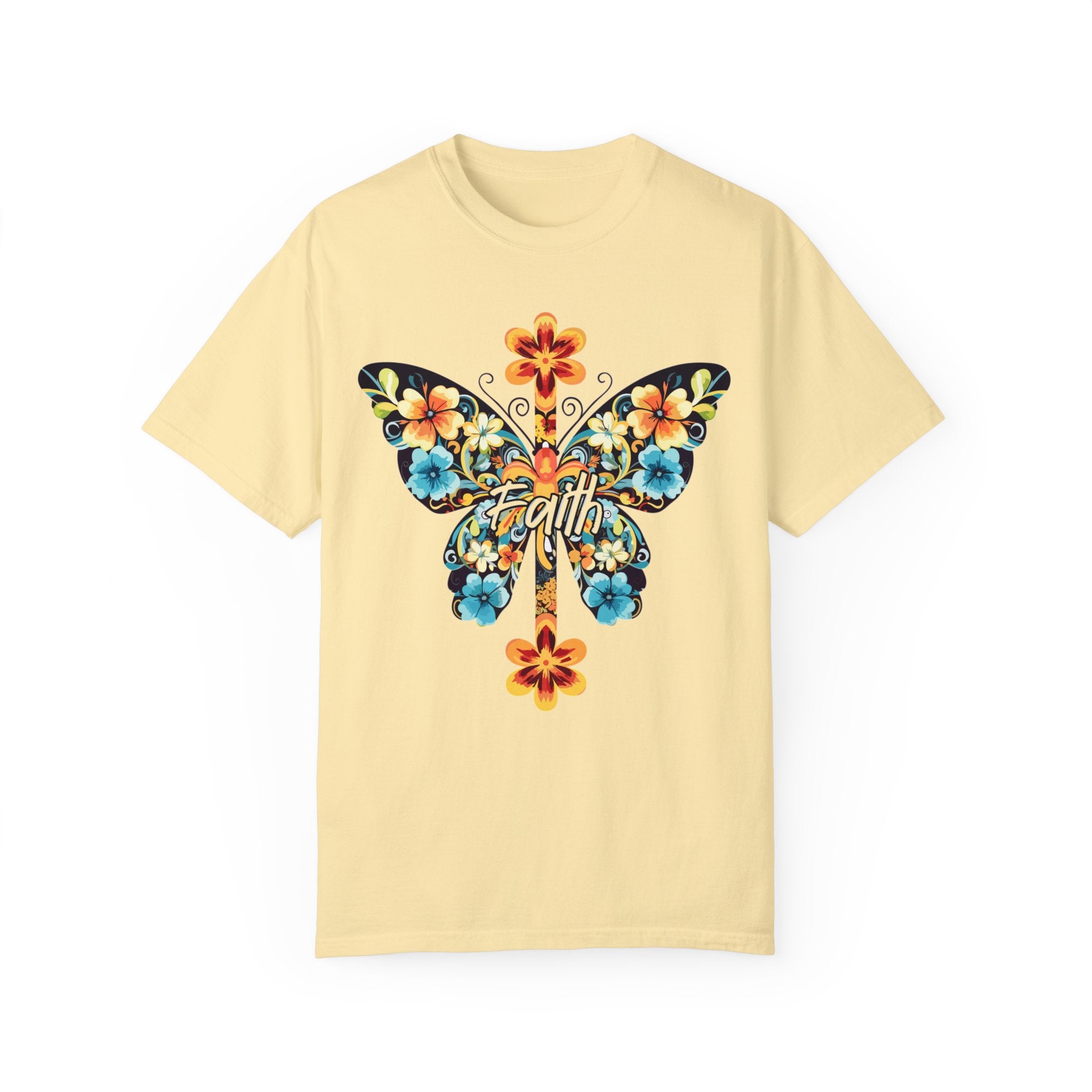 Camiseta de manga corta para adultos cómoda y pesada con diseño de mariposa Faith