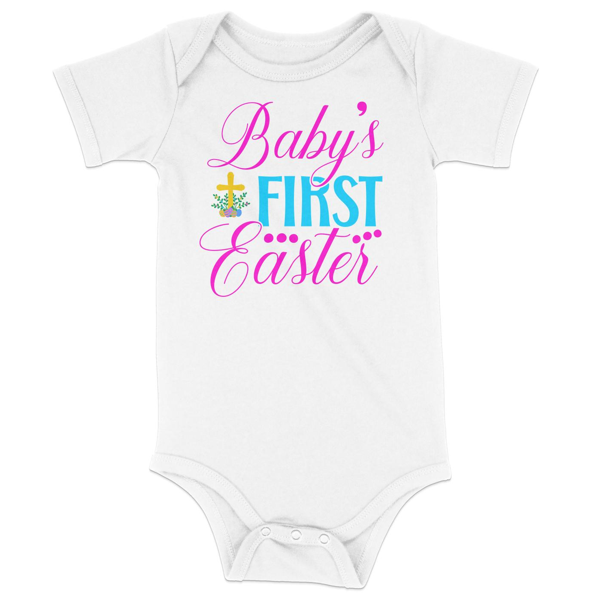 Baby's First Easter Cross Infant Fine Jersey Bodysuit Size: 6mo Color: White Jesus Passion Apparel