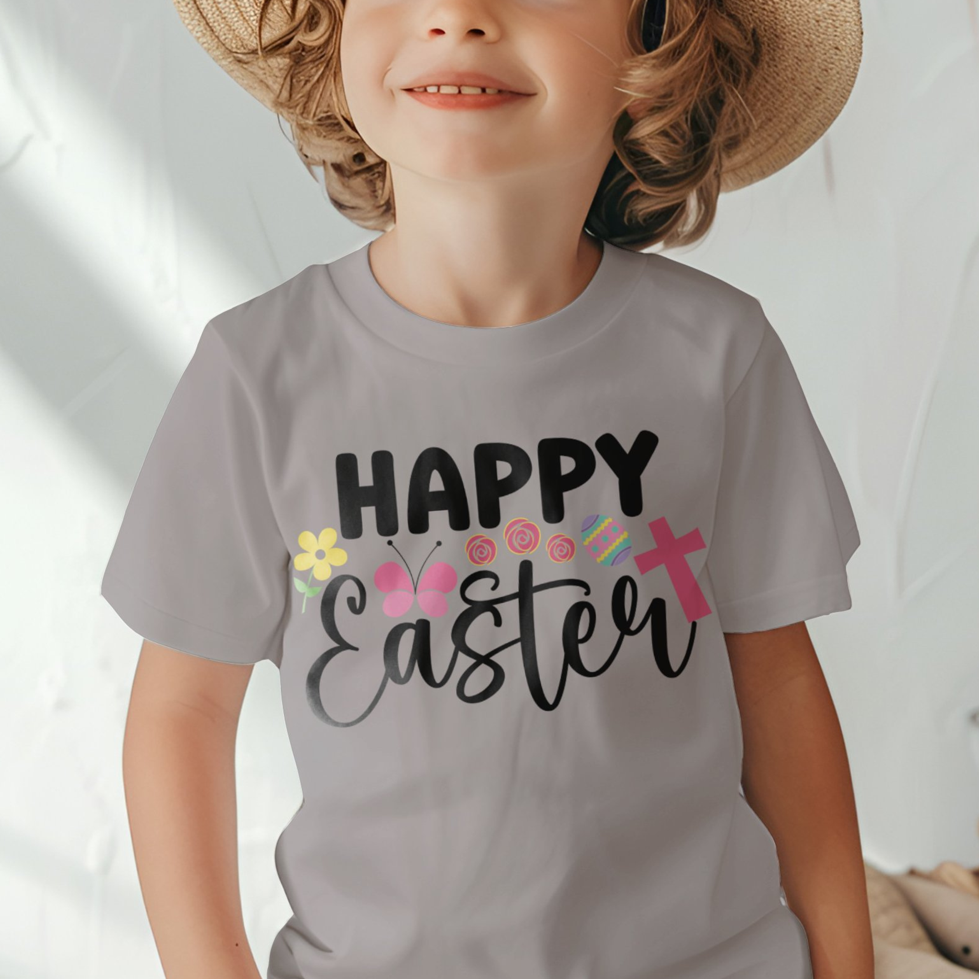 Happy Easter Toddler Short Sleeve Tee Size: 5/6T Color: Heather Jesus Passion Apparel