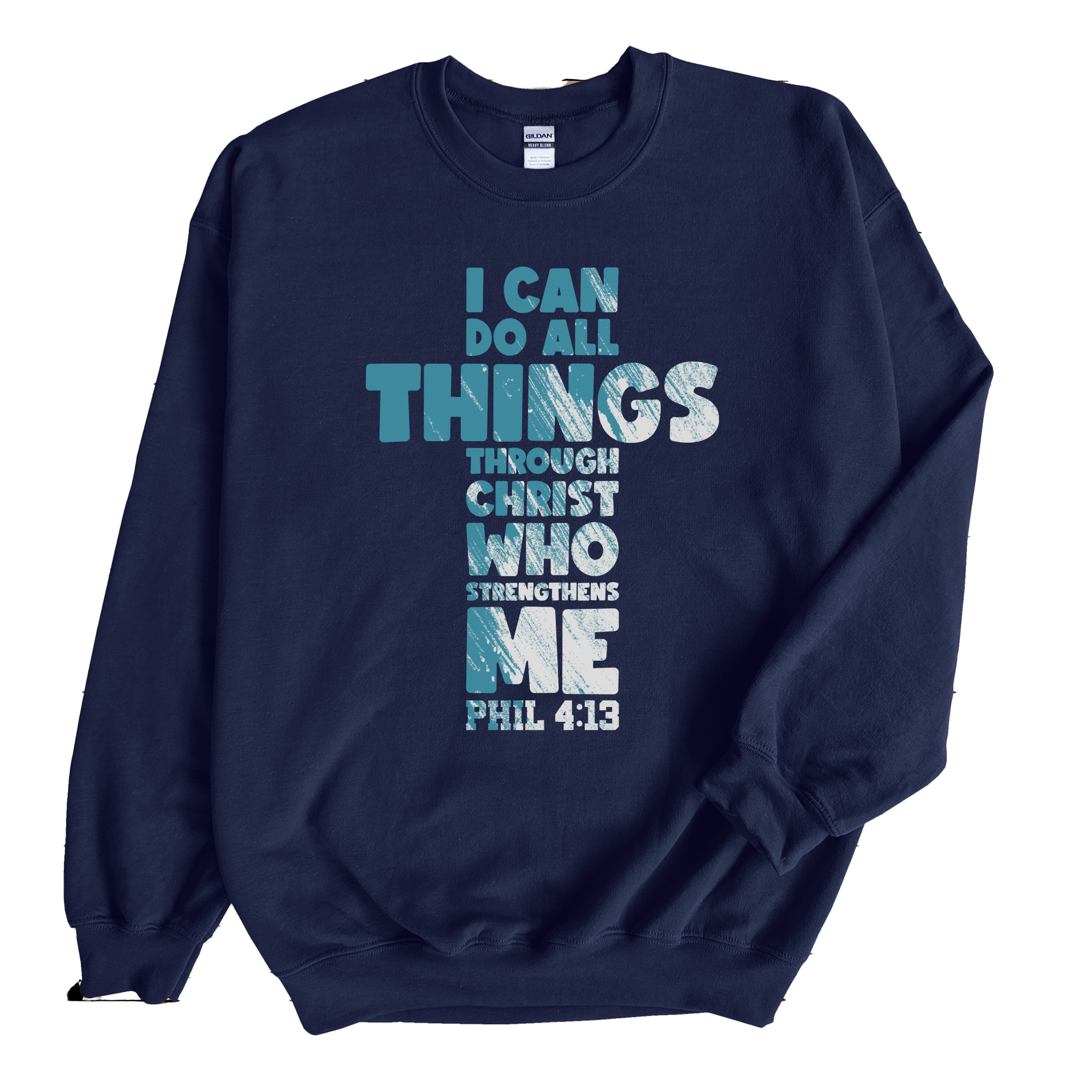 Christ Who Strengthens Me Men's Fleece Unisex-Fit Sweatshirt - Navy Size: S Color: Navy Jesus Passion Apparel