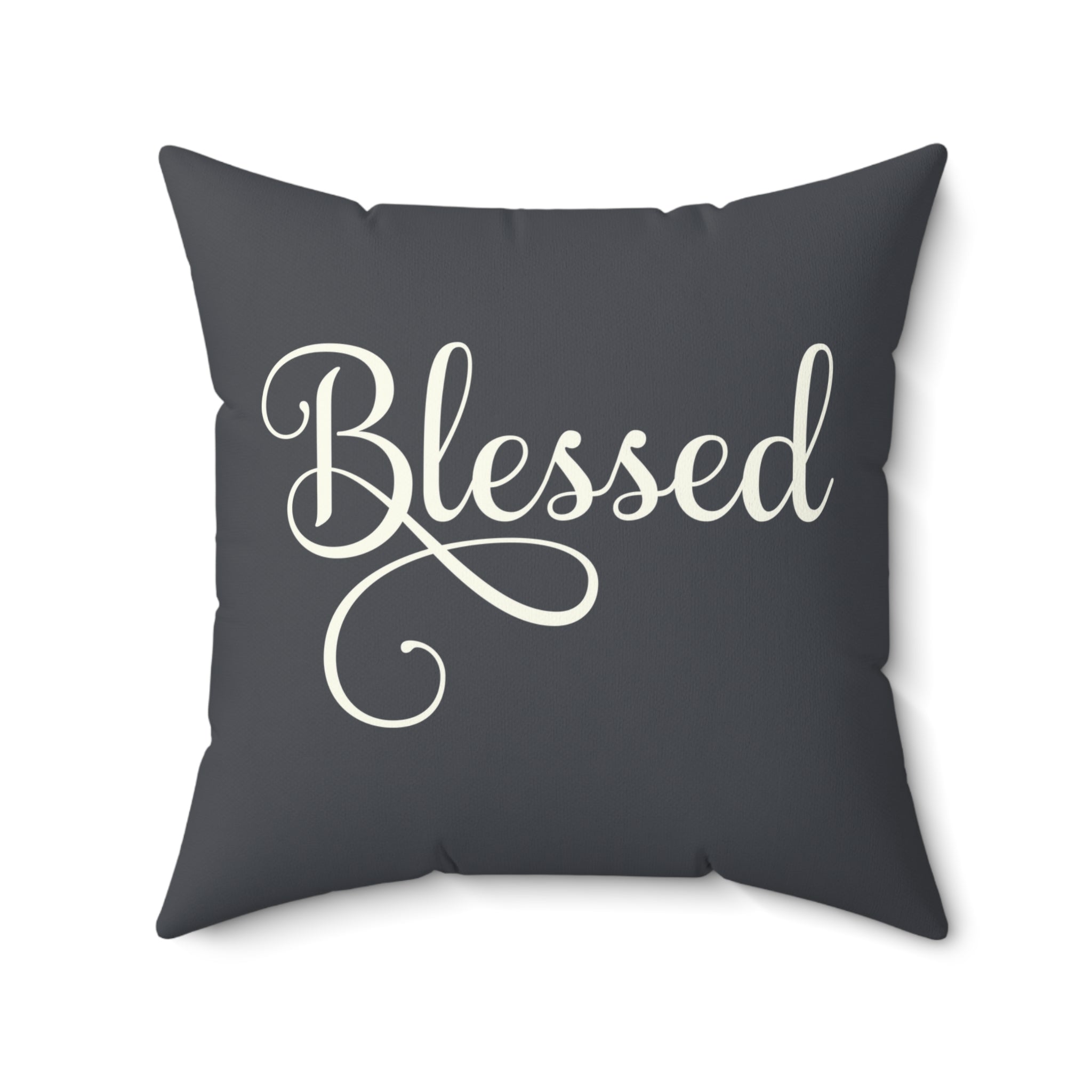 Blessed on Graphite Gray Background Design Spun Polyester Square Pillow Size: 14" × 14" Jesus Passion Apparel