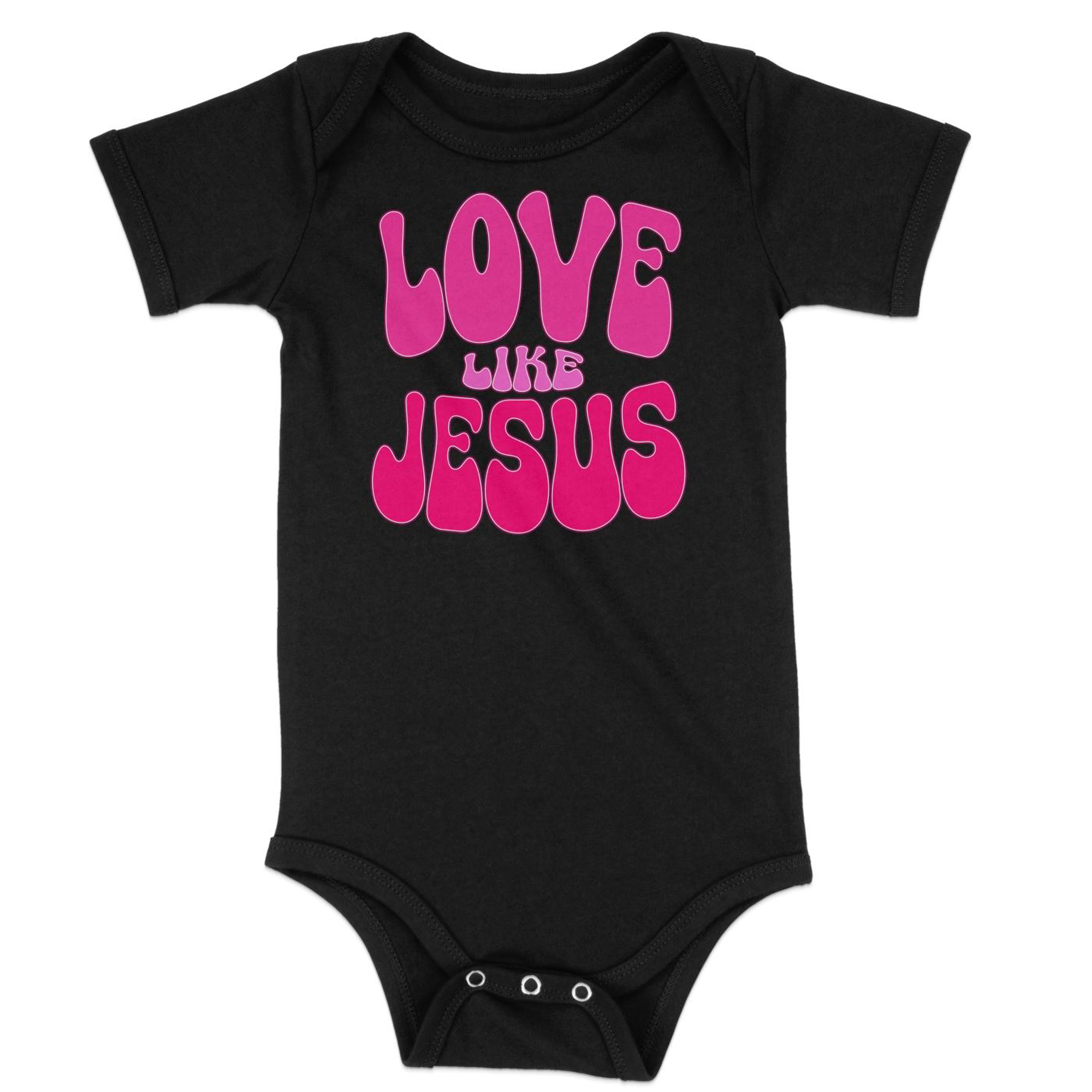 Love Like Jesus Groovy Infant Fine Jersey Bodysuit Size: 6mo Color: Black Jesus Passion Apparel