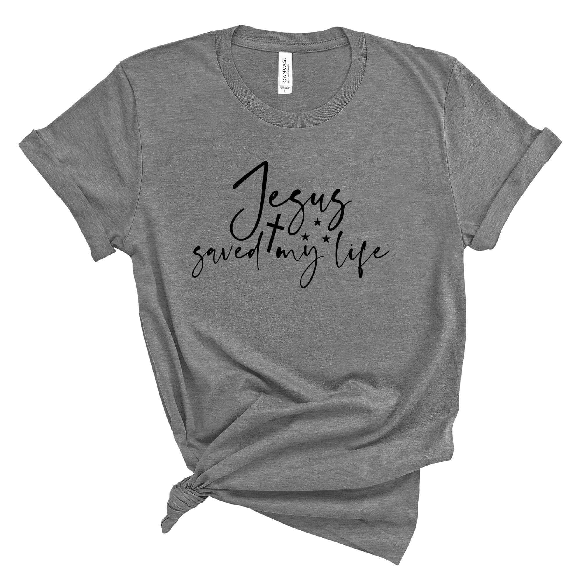 Jesus Saved My Life Women's Short Sleeve Tee Size: XS Color: Athletic Heather Jesus Passion Apparel