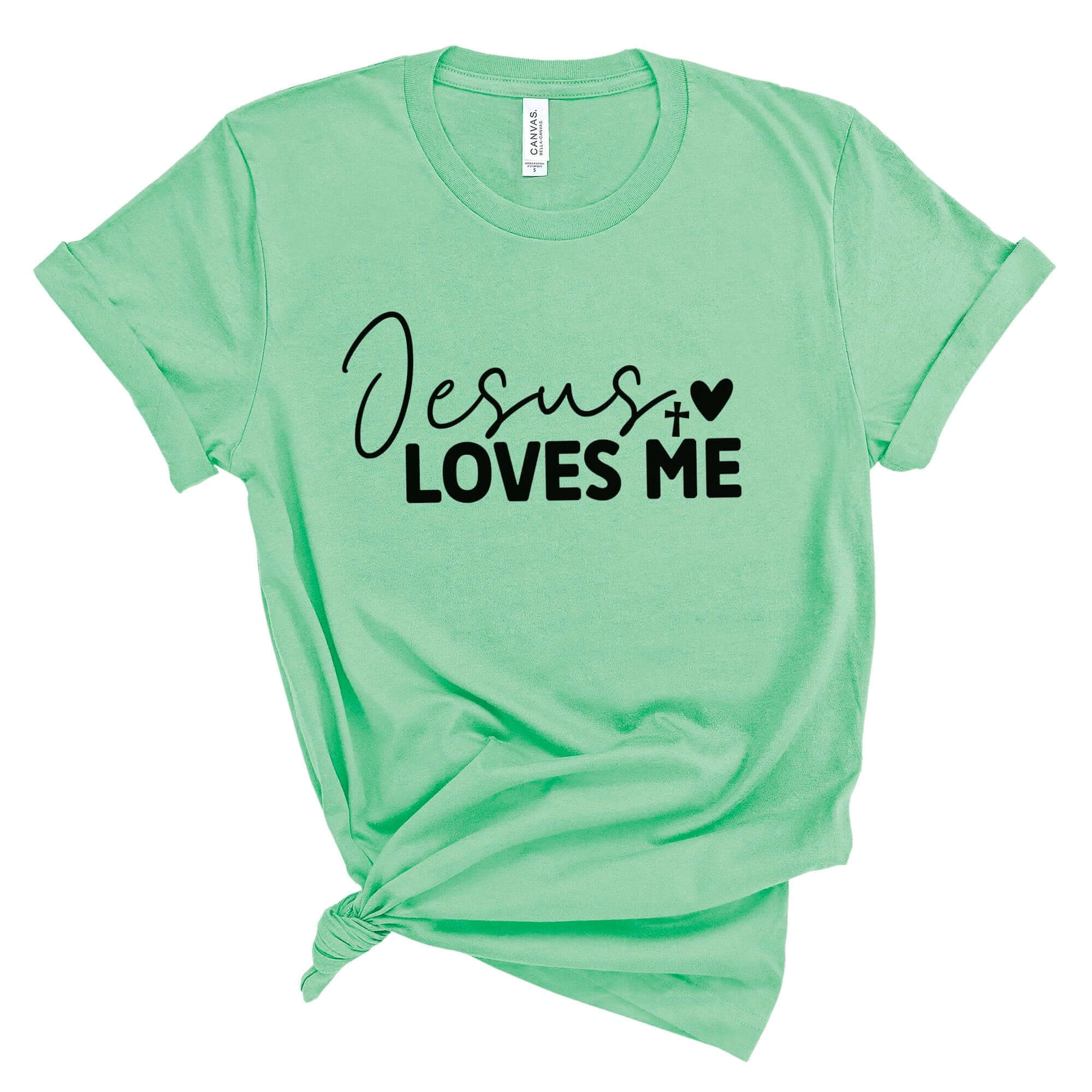 Jesus Loves Me Women's Short Sleeve Tee Size: XS Color: Athletic Heather Jesus Passion Apparel