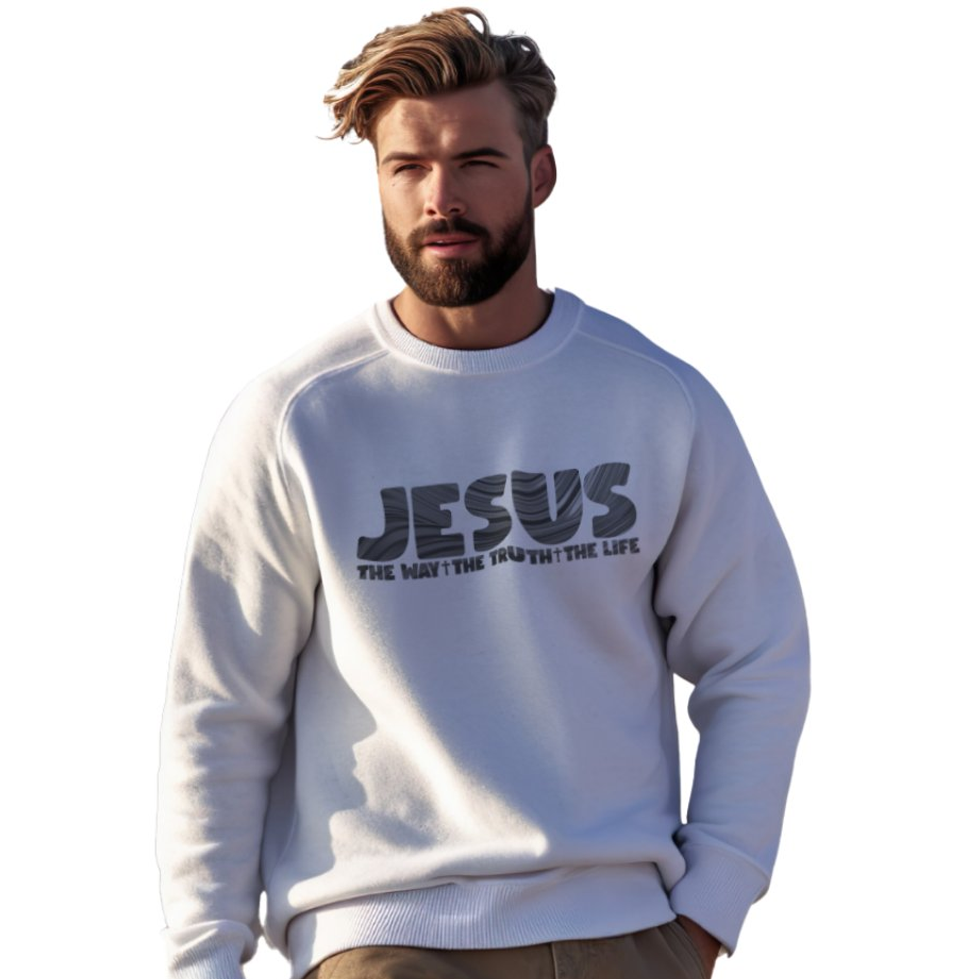 Jesus The Way Men's Unisex-Fit Fleece Sweatshirt - White Size: S Color: White Jesus Passion Apparel