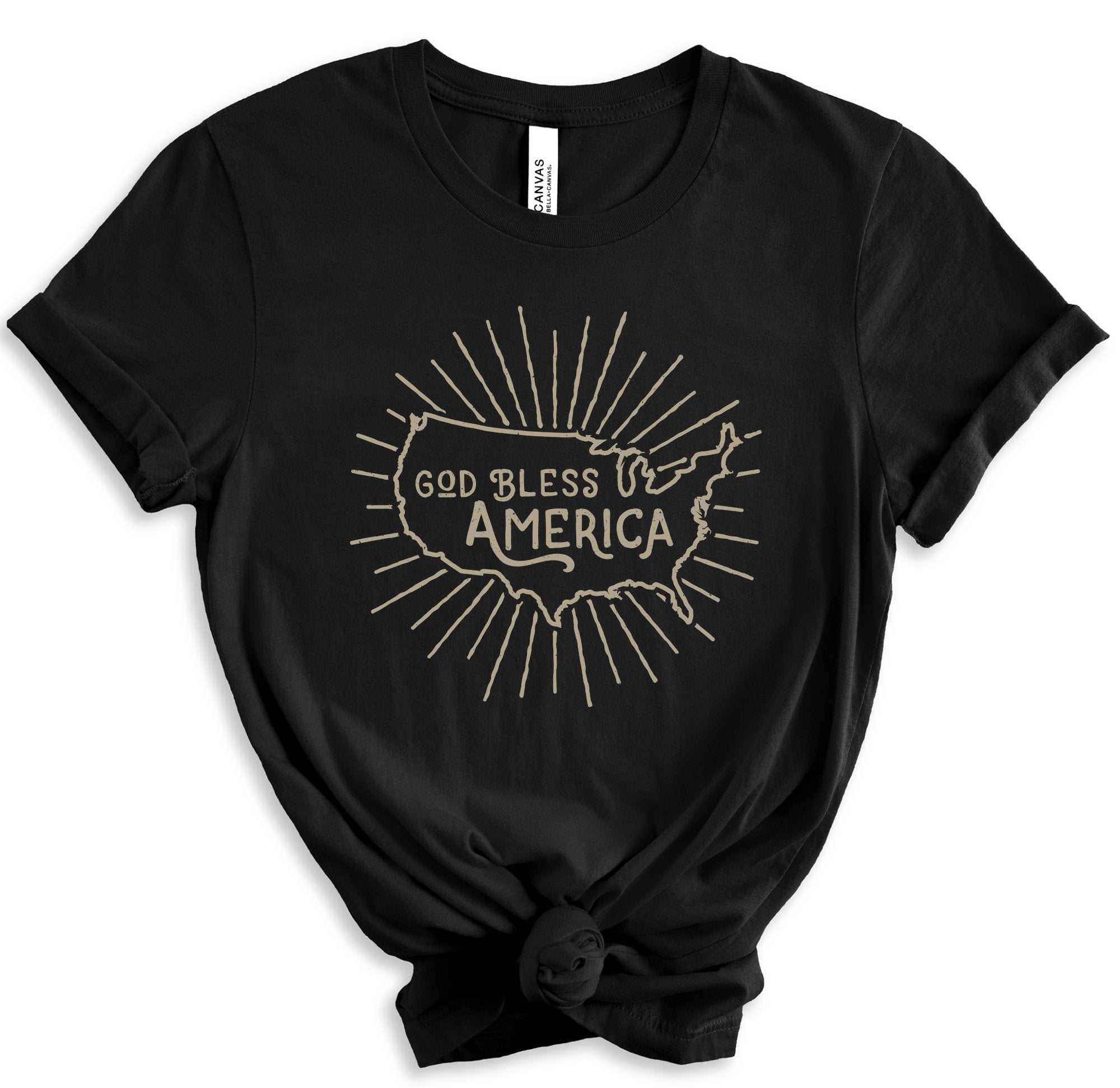 God Bless America Women's Short Sleeve Patriotic T-shirt Size: XS Color: Solid Black Blend Jesus Passion Apparel