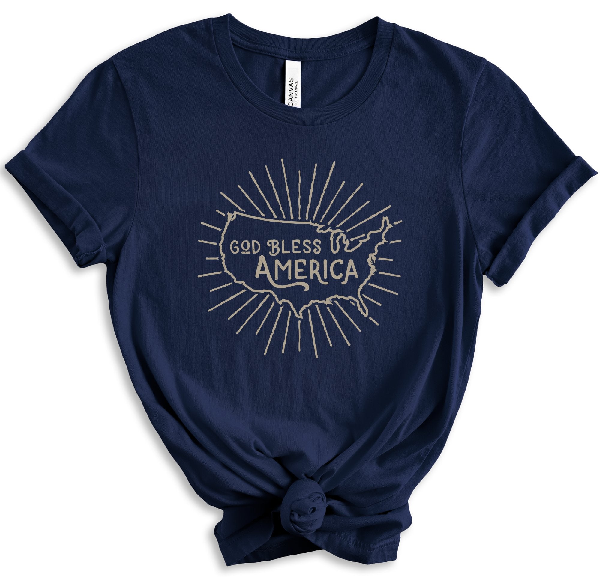 God Bless America Women's Short Sleeve Patriotic T-shirt Size: XS Color: Navy Jesus Passion Apparel