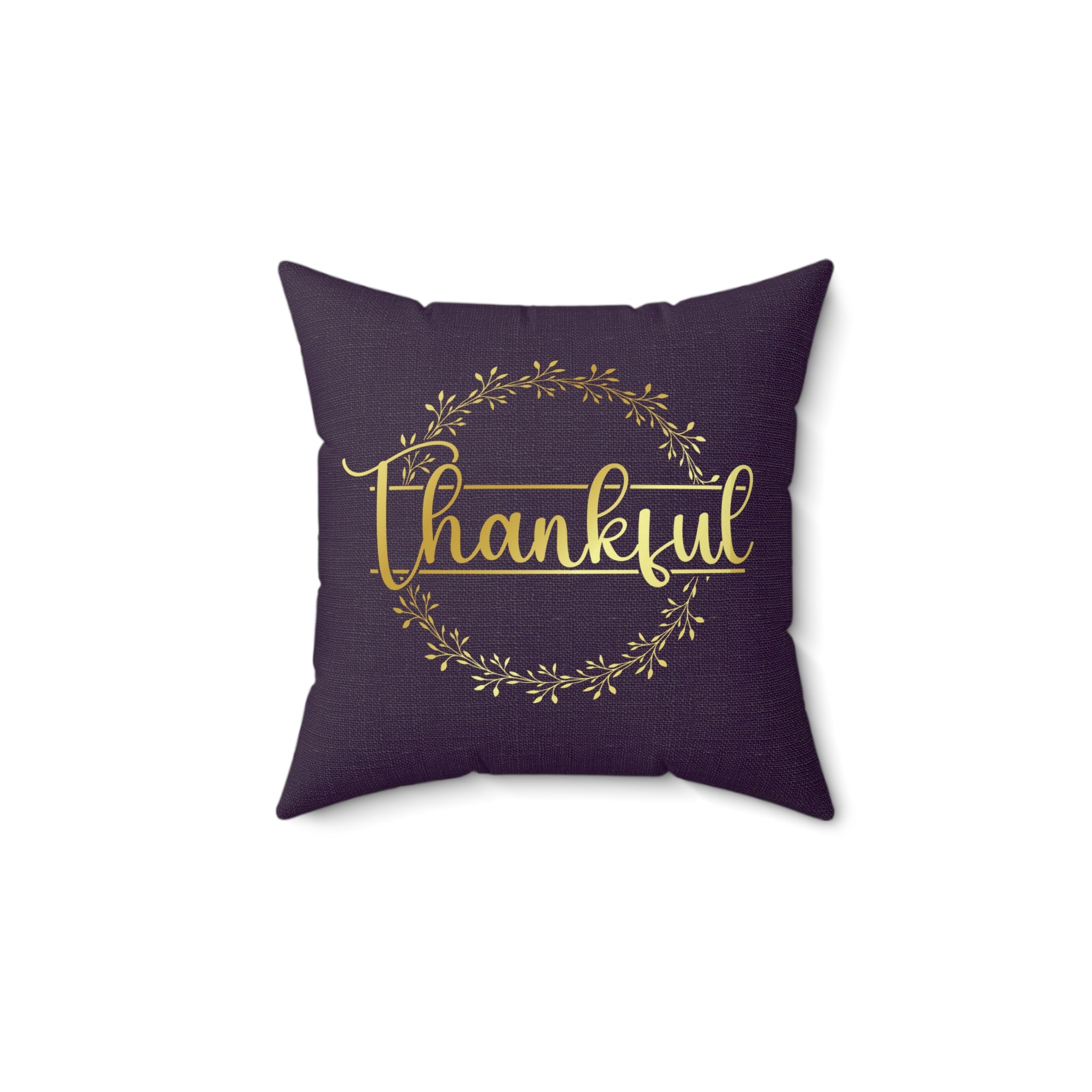 Shimmer Gold Thankful Wreath on Linen Pattern Spun Polyester Square Pillow Size: 14" × 14" Jesus Passion Apparel