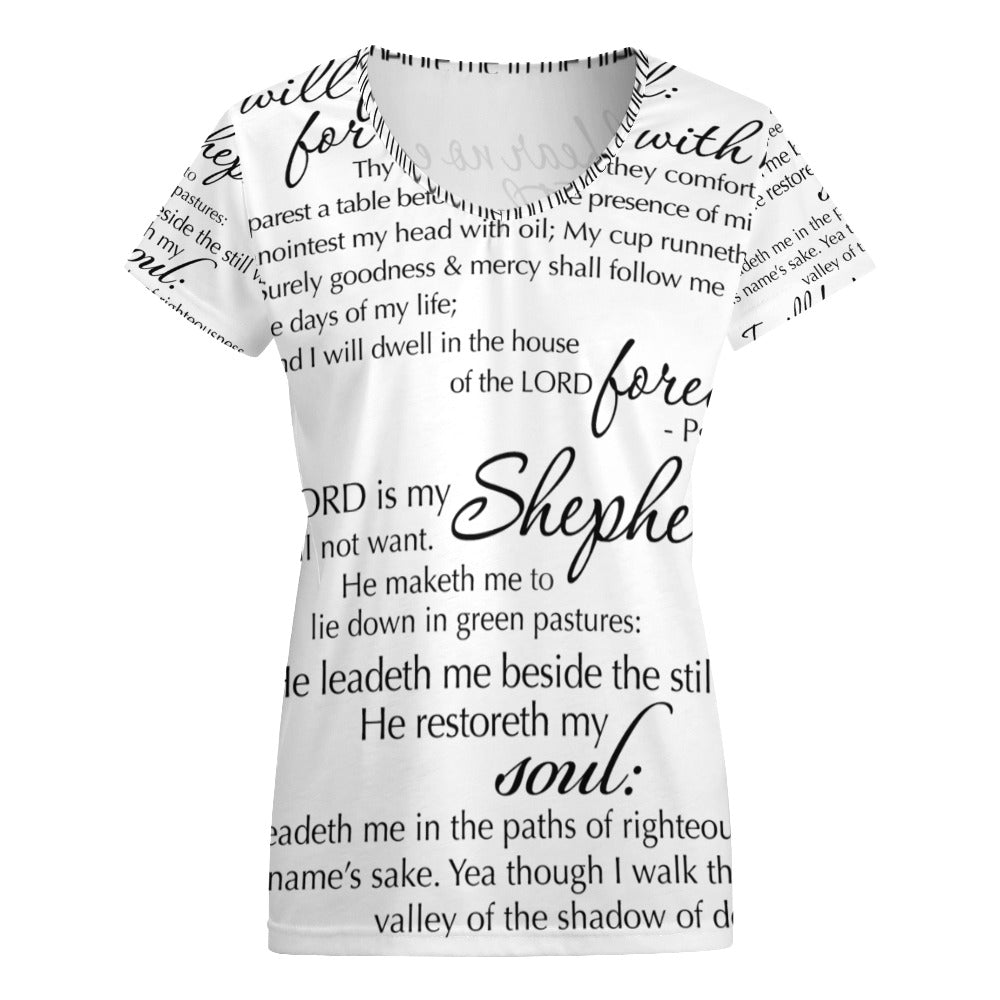 The Lord's Prayer Women's Loose Short Sleeve V-Neck Blouse - White Size: S Color: White Jesus Passion Apparel