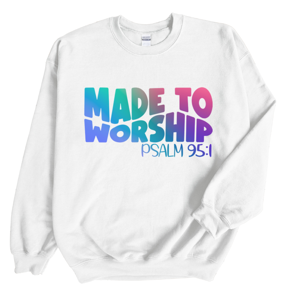 Made to Worship Men's Unisex-Fit Fleece Sweatshirt - White Size: S Color: White Jesus Passion Apparel