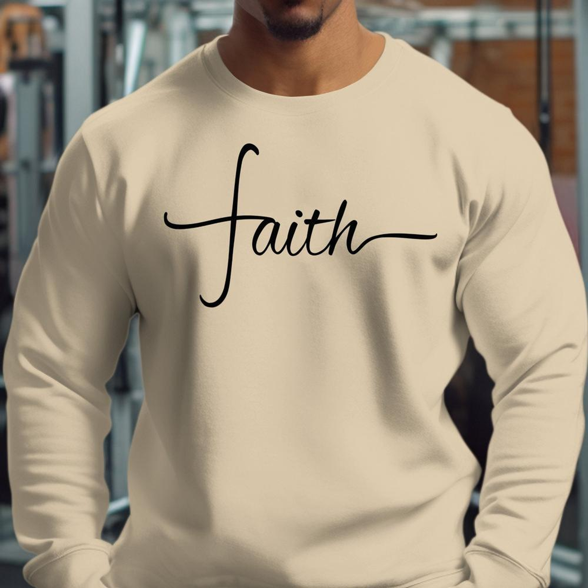 Faith Script Men's Fleece Unisex-Fit Sweatshirt - Sand Size: S Color: Sand Jesus Passion Apparel