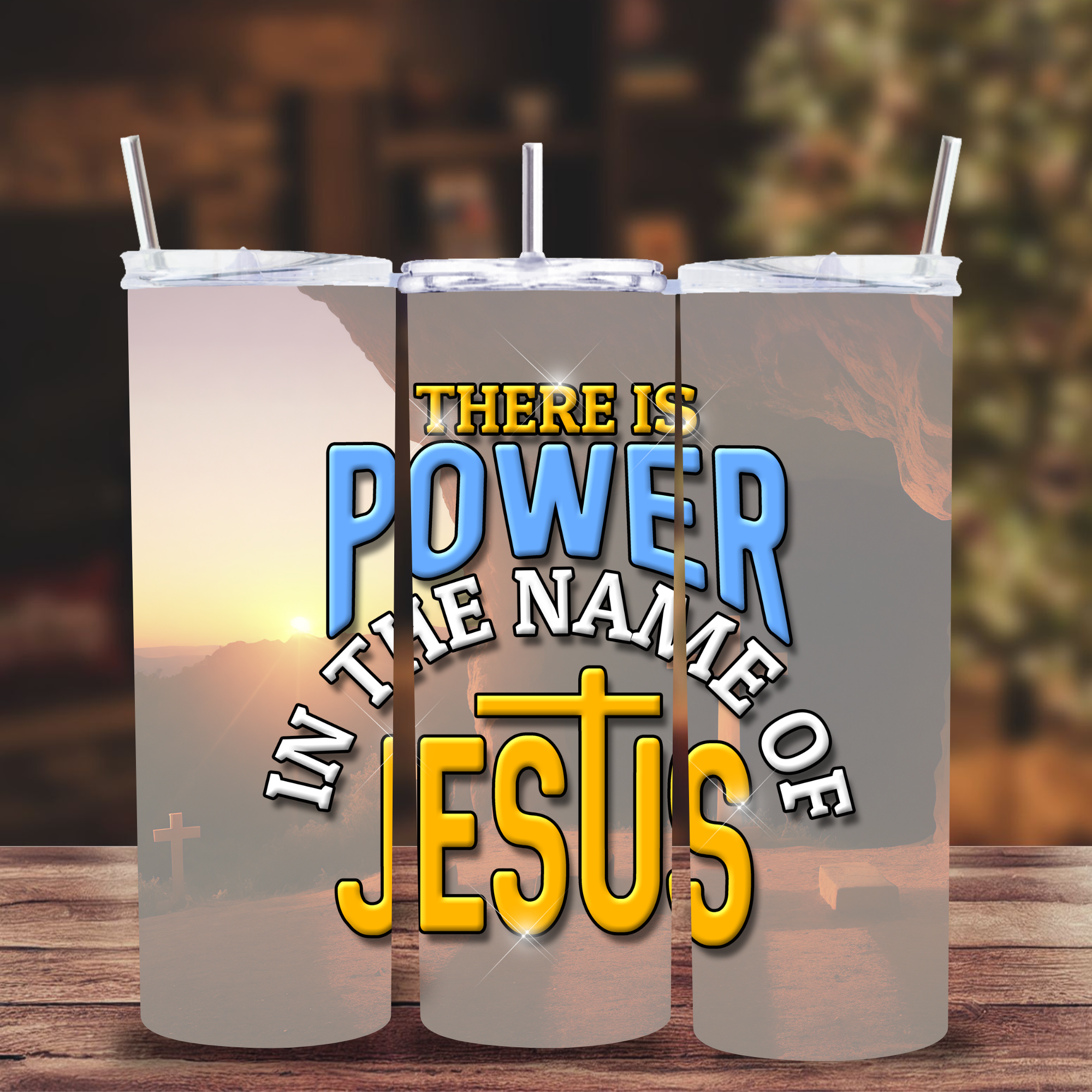 Power in Jesus 20 oz Tumbler with reusable Stainless Steel Straw Size: 20oz Color: White Jesus Passion Apparel